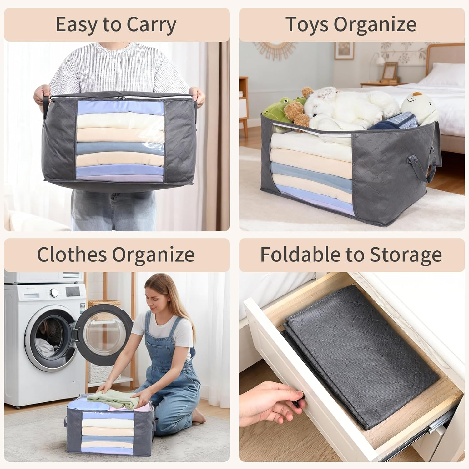 Otraki Storage Box with Lid, Pack of 6 Large Clothes Storage, Moving Boxes, Storage Boxes for Duvets, Blankets, Clothes, Underbed, Wardrobe image number 5