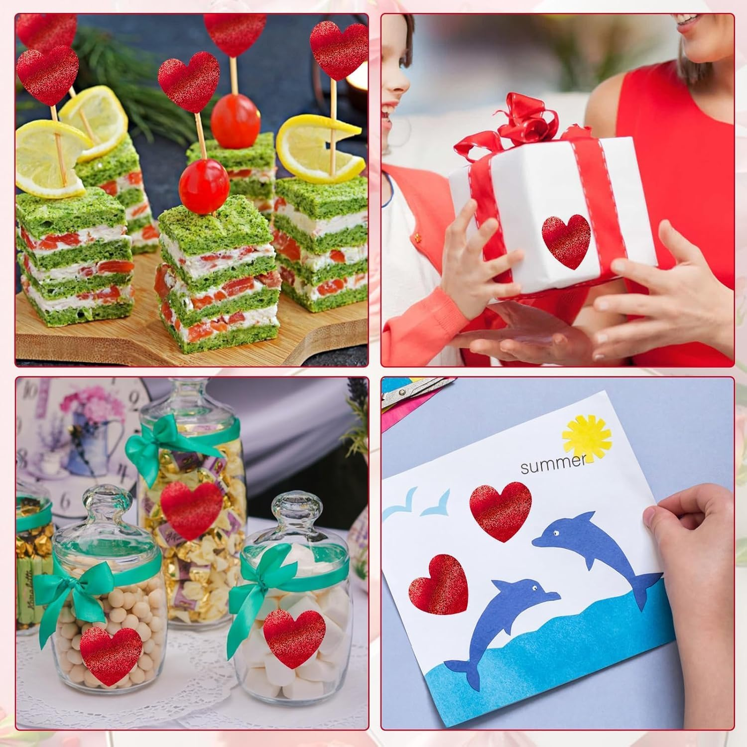 Glitter Red Heart Stickers, 500Pcs Roll, Red Glitter Heart Stickers, Waterproof, Easy to Use, Cute Foil Stickers, Multi-Purpose Gift Stickers image number 5