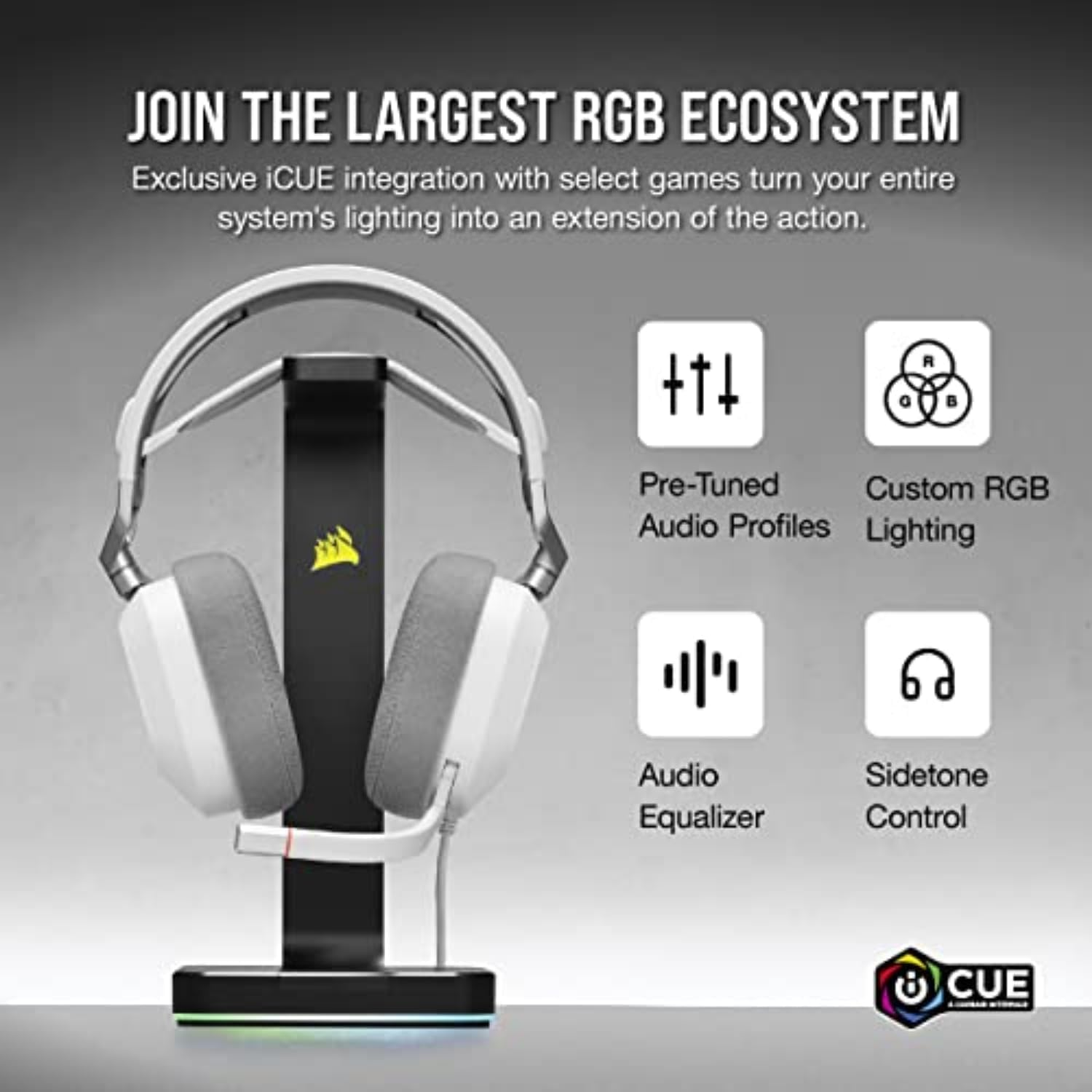 Corsair HS80 RGB USB Premium Gaming Headset with Dolby Audio 7.1 Surround Sound (Broadcast-Grade Omni-Directional Microphone, Memory Foam Earpads, High-Fidelity Sound, Durable Construction) White image number 3