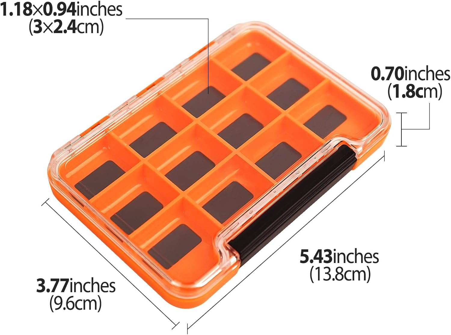 2 Pack Multifunctional Small Magnetic Tackle Box, Waterproof Fly Fishing Box with Clear Cover, 12 Compartments Magnet Fly Box Storage Box for Fishing Accessories (Orange) image number 3