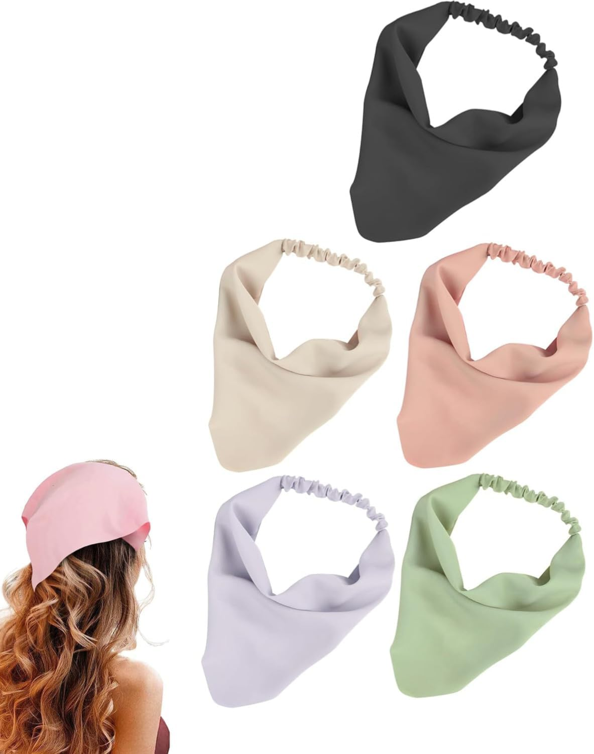Jjiaolinin Head Scarf, 5 PCS Boho Triangle Headbands Pure Color Chiffon Head Kerchief Hair Bandanas Wide Turban Hair Scarfs Elastic Hair Band, for Women and Girls image number 5