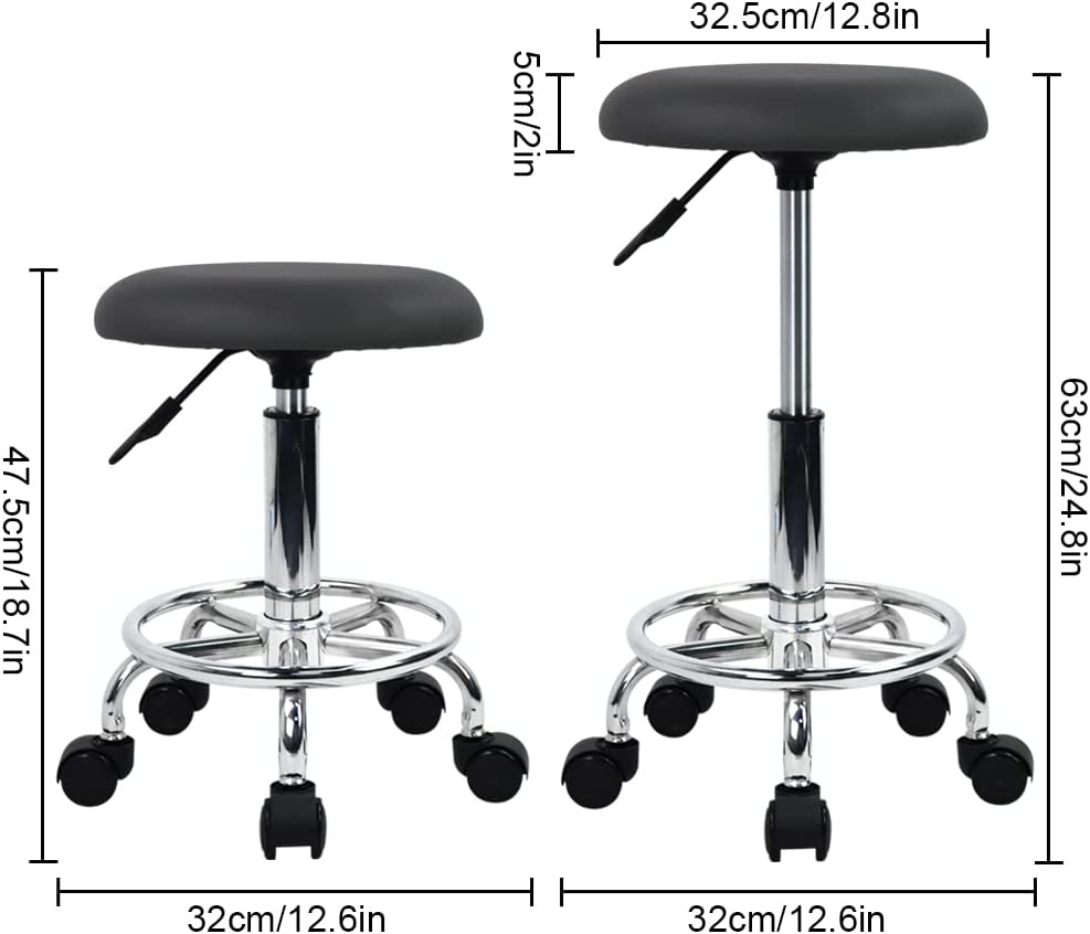 WKWKER Ergonomic Rolling Stool PU Leather Stool on Wheels Swivel Height Adjustable Seat Stool Chair for Kitchen Drafting Salon Lab Office Massage Stool (Gray) image number 3