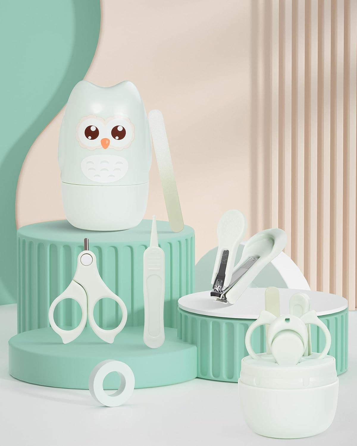 Baby Nail Kit, Baby Manicure Kit and Pedicure Kit,4-In-1 Safe Baby Nail Kit with Cute Owl Shape Case.Baby Nail Clipper, Scissor, Baby Nail File & Tweezer for Newborn, Infant & Toddler(Green) image number 3
