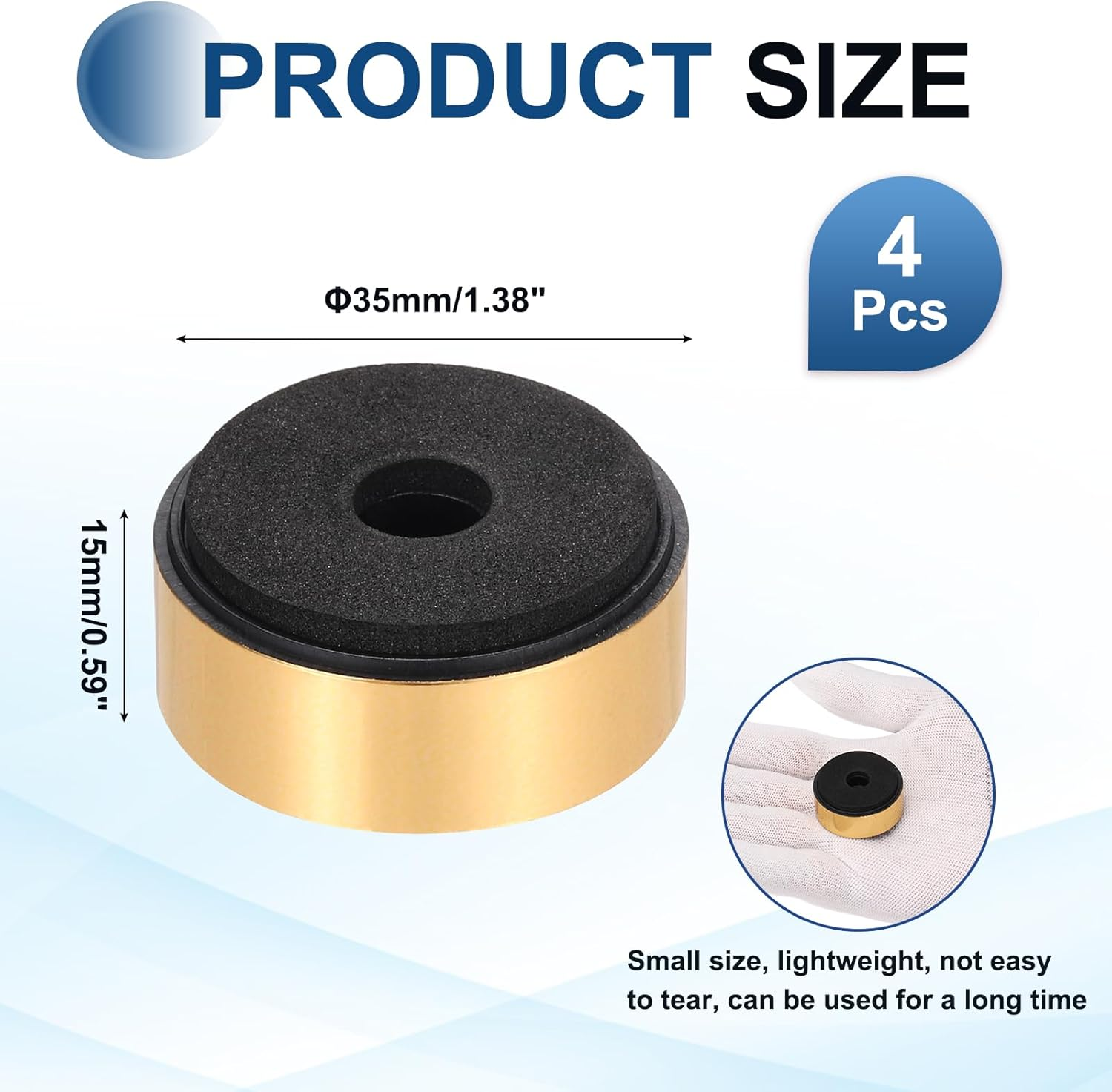 Sourcing Map 4 Pcs Speaker Isolation Feet,35Mmx15Mm Plastic Foam Shock Absorption Base Pad anti Vibration Amplifier Stand Feet Mat for Audio CD Hifi Home Theater Sound System, Gold