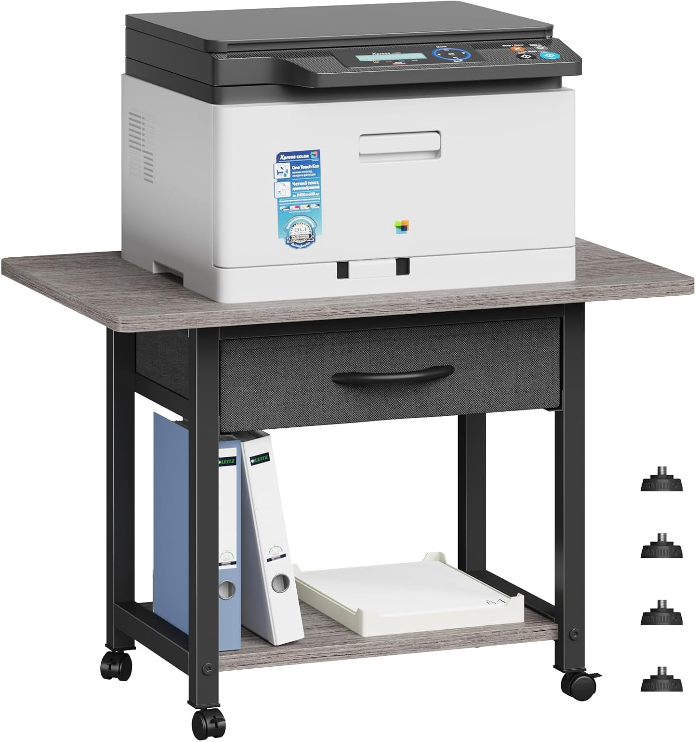 YAOHUOO 22"X15" Large Printer Stand with Storage Drawer, 2-Tier under Desk Printer Table for Home Office, Printer Cart Fit Fax Machine/3D Printer/Scanner(White)