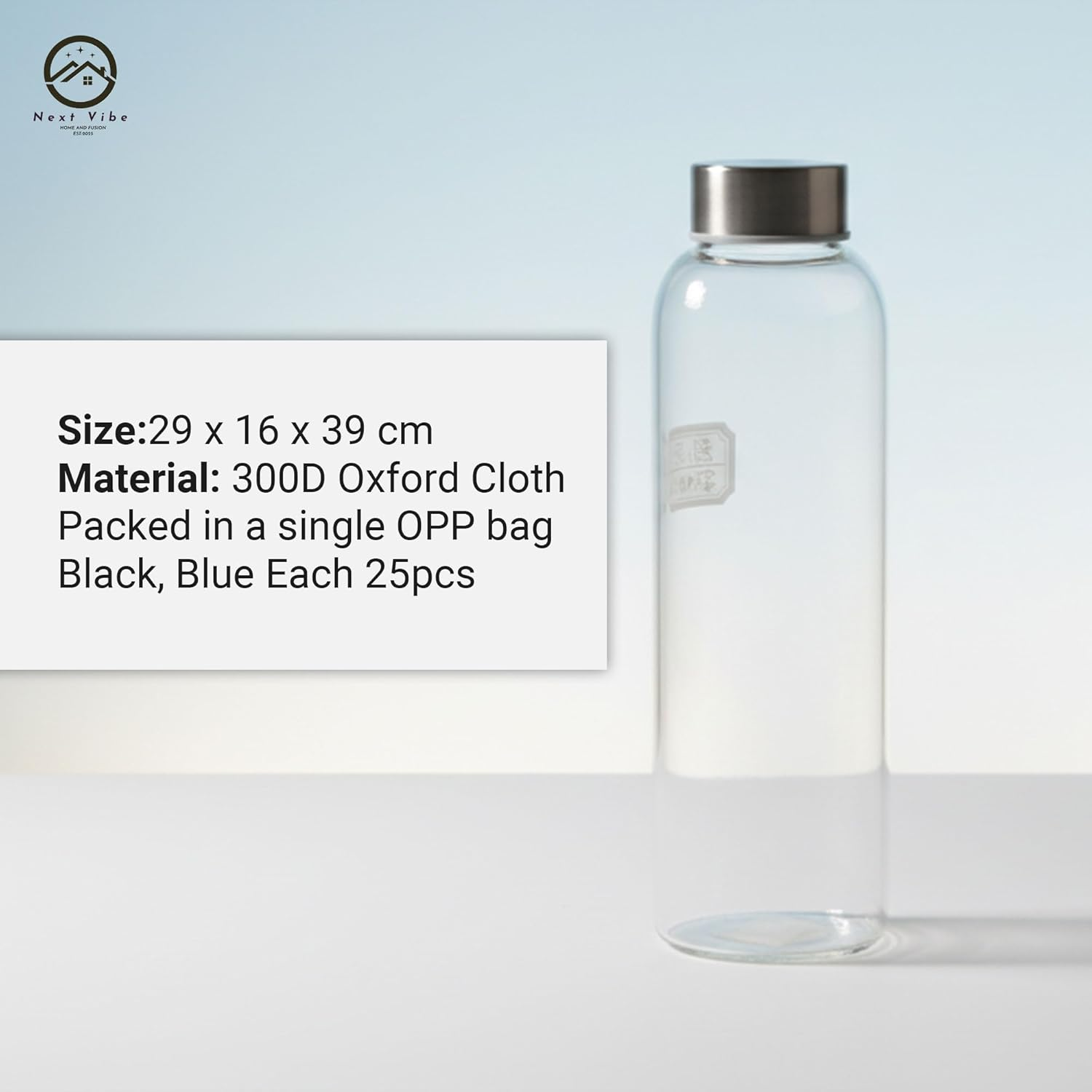 Next Vibe - Glass Water Bottle 500 Ml &ndash; Bpa-Free Reusable Drinking Bottle with Leak-Proof Lid & Protective Sleeve &ndash; Eco-Friendly, Durable,High Borosilicate Glass with Stainless Steel Lid