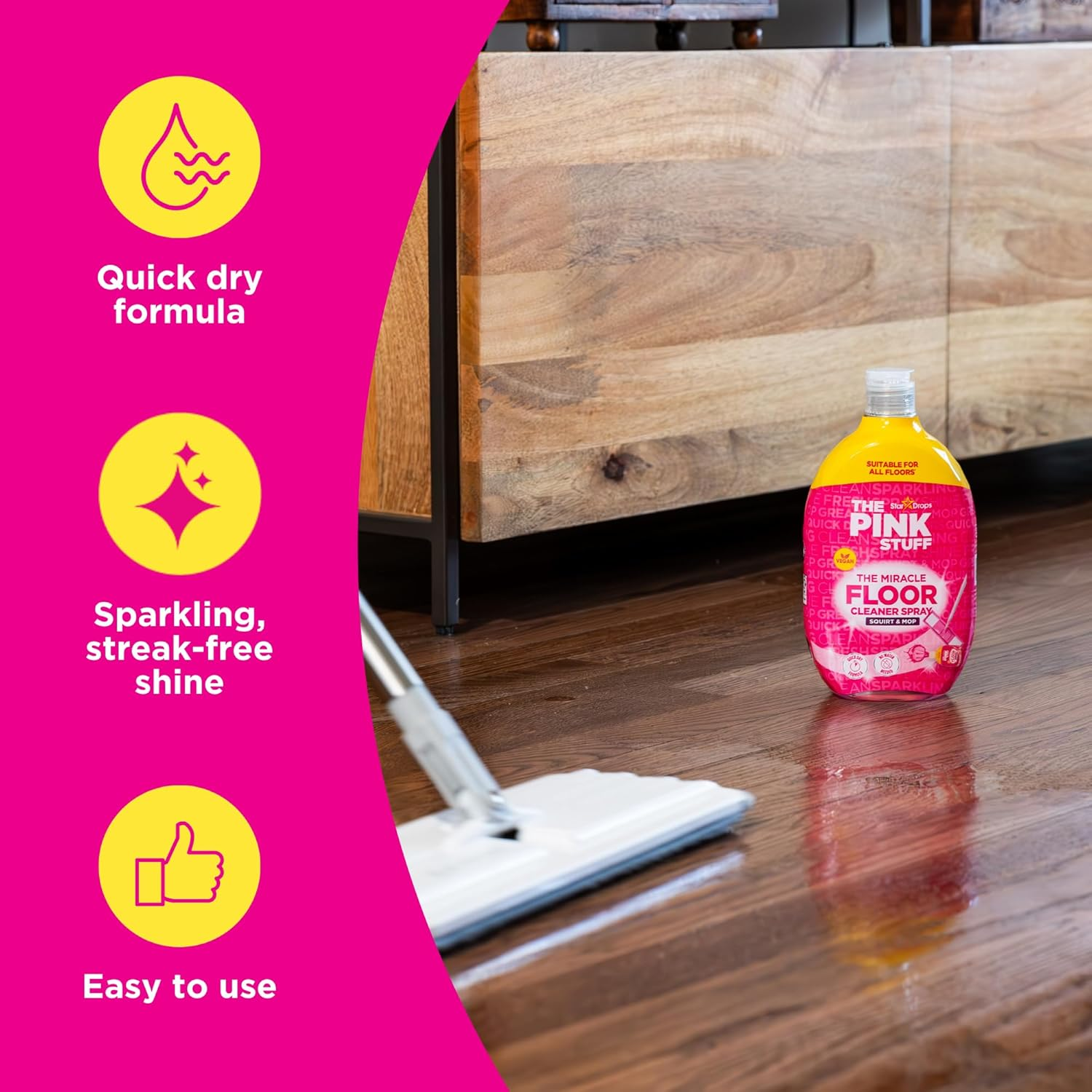 The Pink Stuff Miracle Floor Cleaner Spray (750Ml) - No Bucket or Water Needed - Spray Floor and Mop Clean - Vegan Friendly image number 3