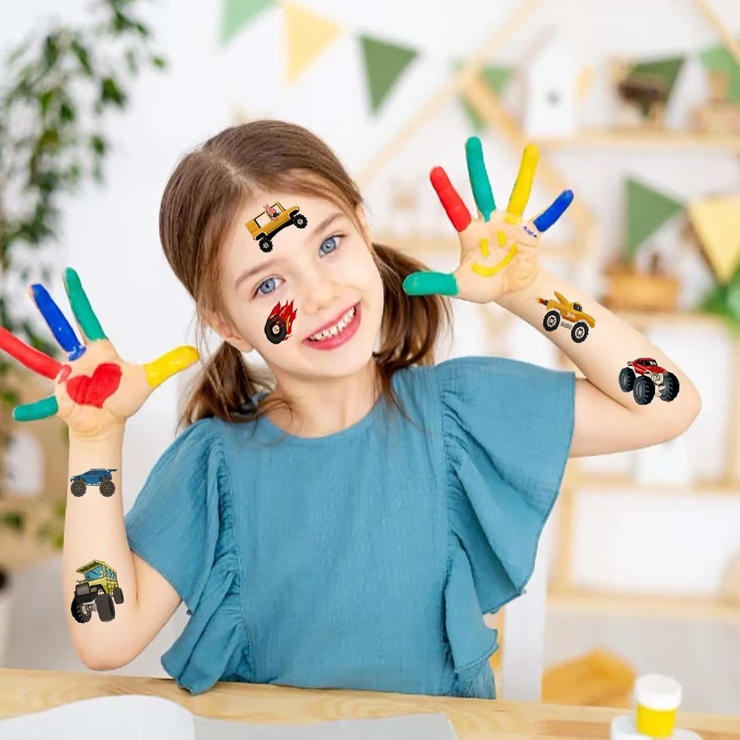 Monster Truck Birthday,Monster Truck Temporary Tattoos for Kids Party Supplies - 10 Sheets Monster Truck Tattoos for Boys Birthday Party Favors Goodie Bag Fillers image number 2