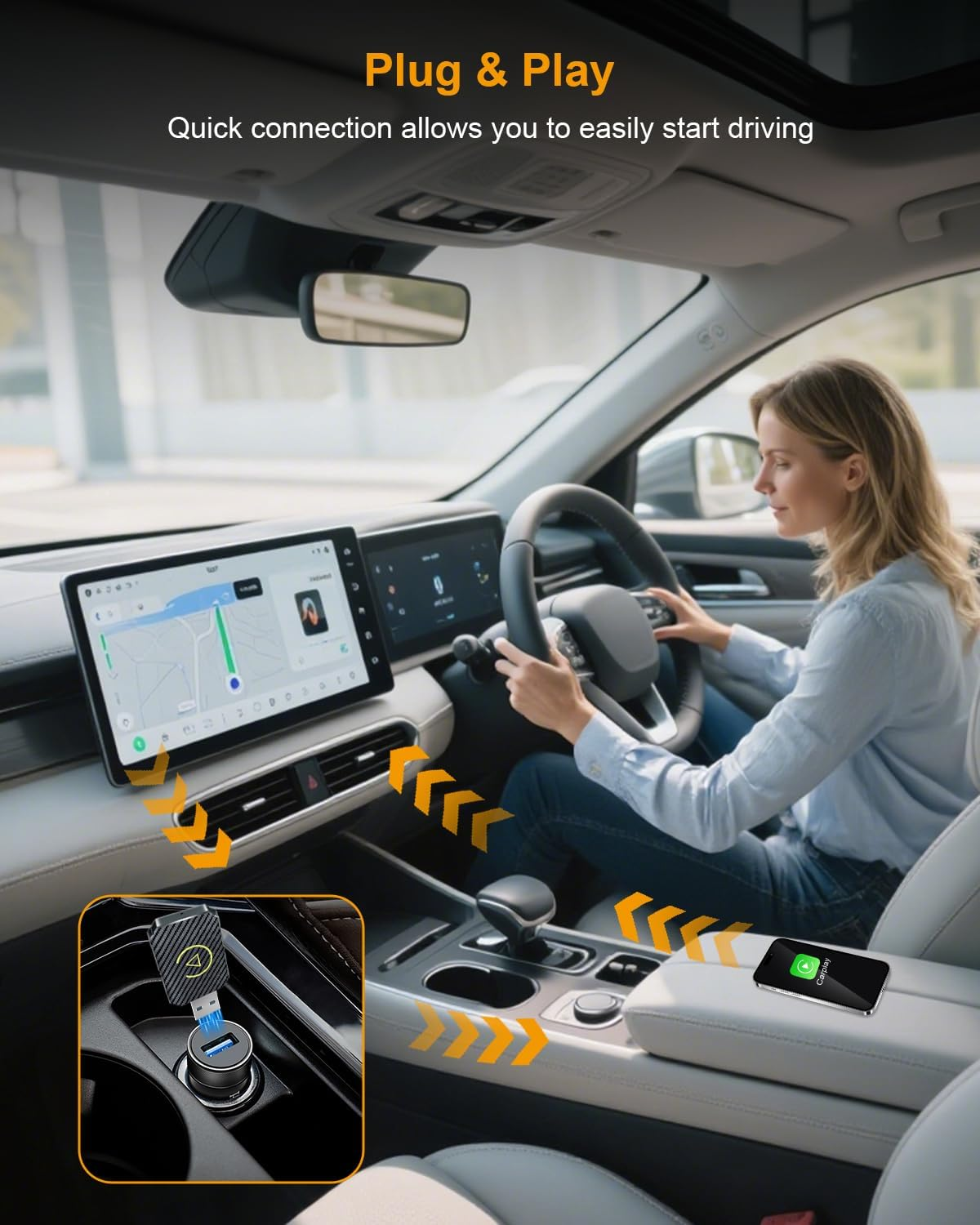 BANKKY Wireless Carplay & Android Auto Adapter&ndash;2-In-1 Plug & Play Dongle for Iphone/Android, Convert Wired to Wireless, USB-C/A Support, Car Accessories