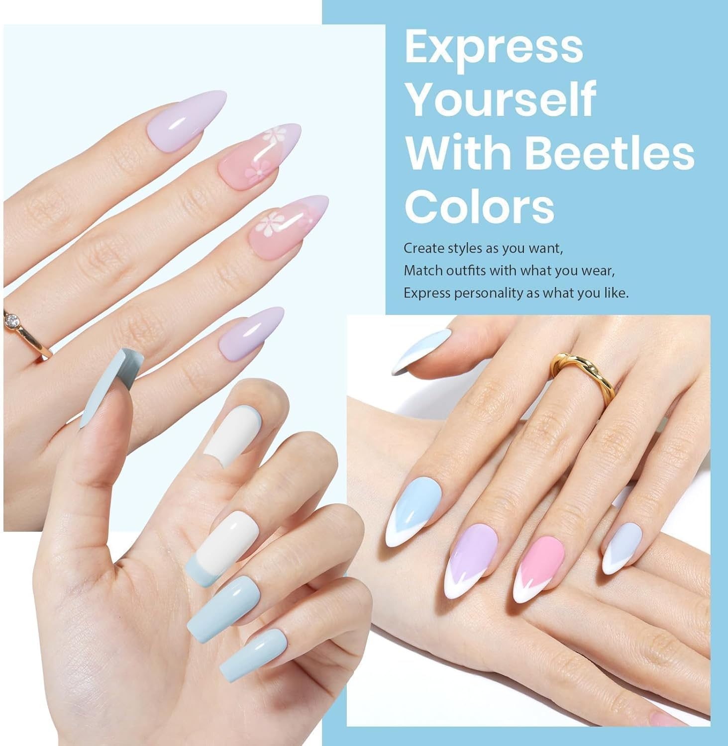 Beetles Gel Polish Gel Nail Polish with Uv Light Starter Kit, 6 Colors Muted Pastel Gel Polish with 3Pcs Base Gel Top Coat Cuticle Oils Nail Art Accessories Poetic Vision Kit DIY Soak off Led Gel for Girls image number 3