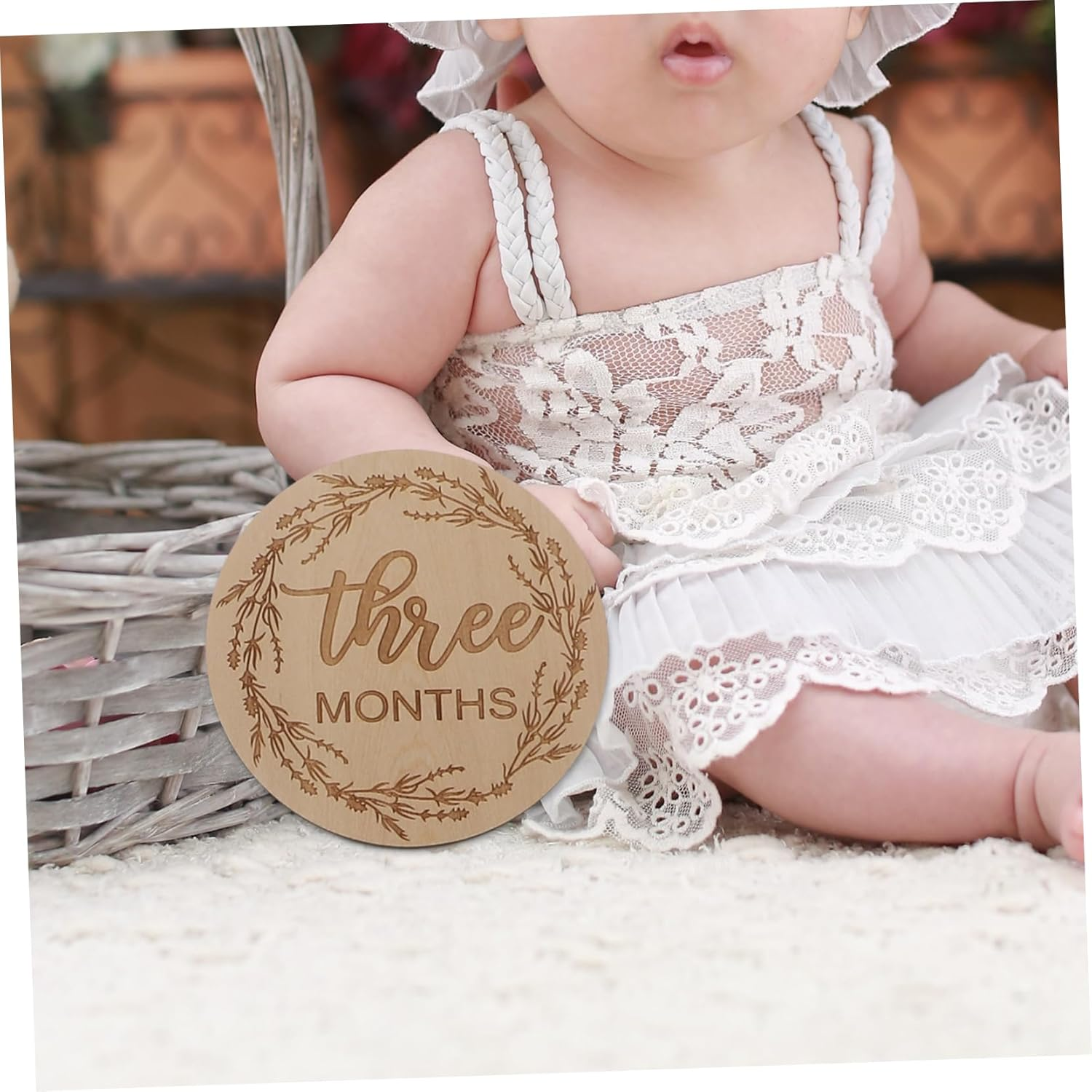 12Pcs Wooden Cards Growth Recording Cards for Boy Girl Monthly Memory Keepsakes Safe Smooth Finish for Parents Photography and Social Media Sharing - Light Brown image number 2