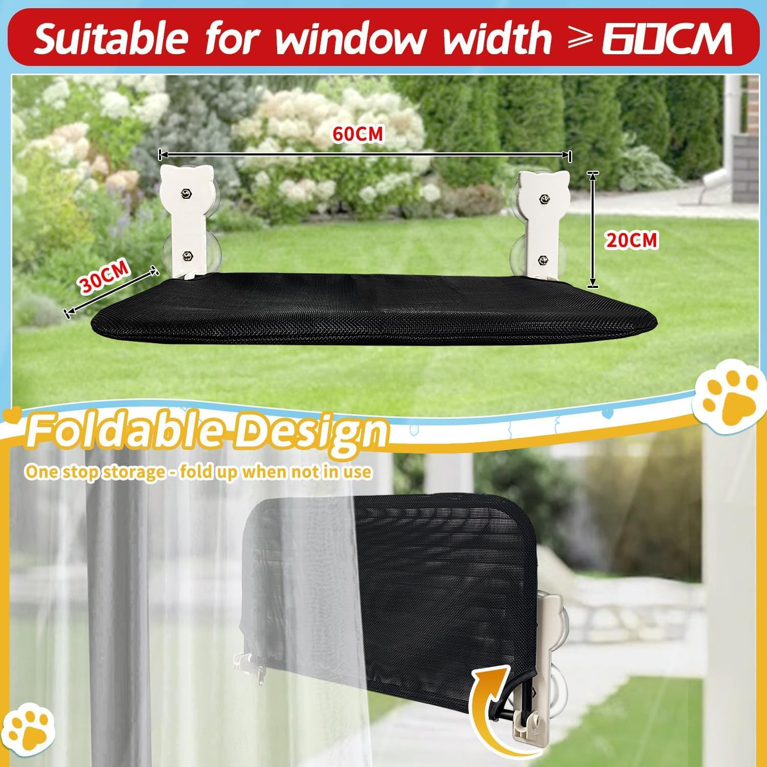 Dracarys Cat Window Lounger Cat Bed Window, Sturdy Foldable Cat Lounger Window Wireless Cat Hammock Window Indoor Cat Furniture with 4 Strong Suction Cups Holds up to 20 Kg