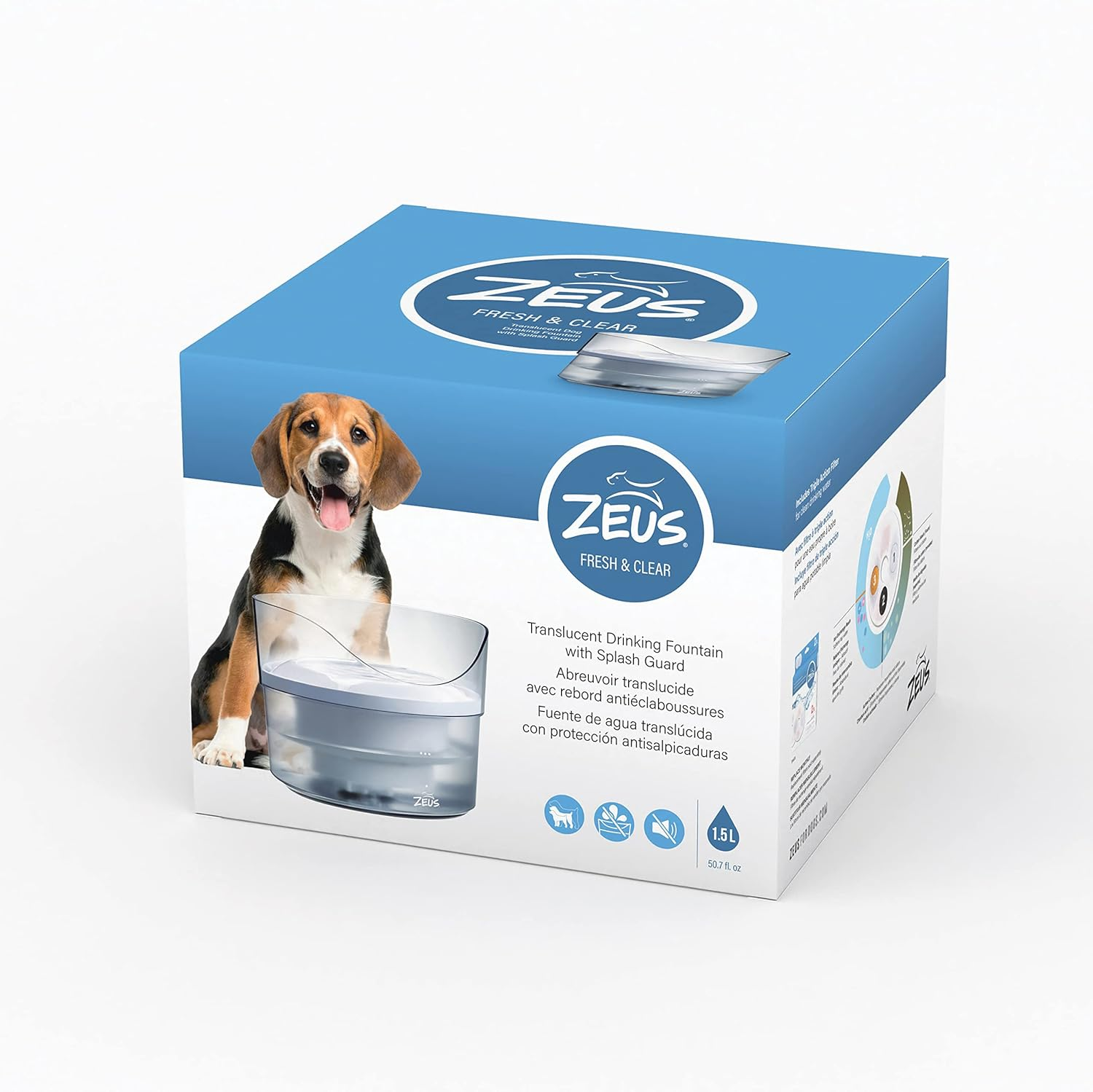 Zeus Fresh & Clear Dog Drinking Fountain with Splash Guard image number 3