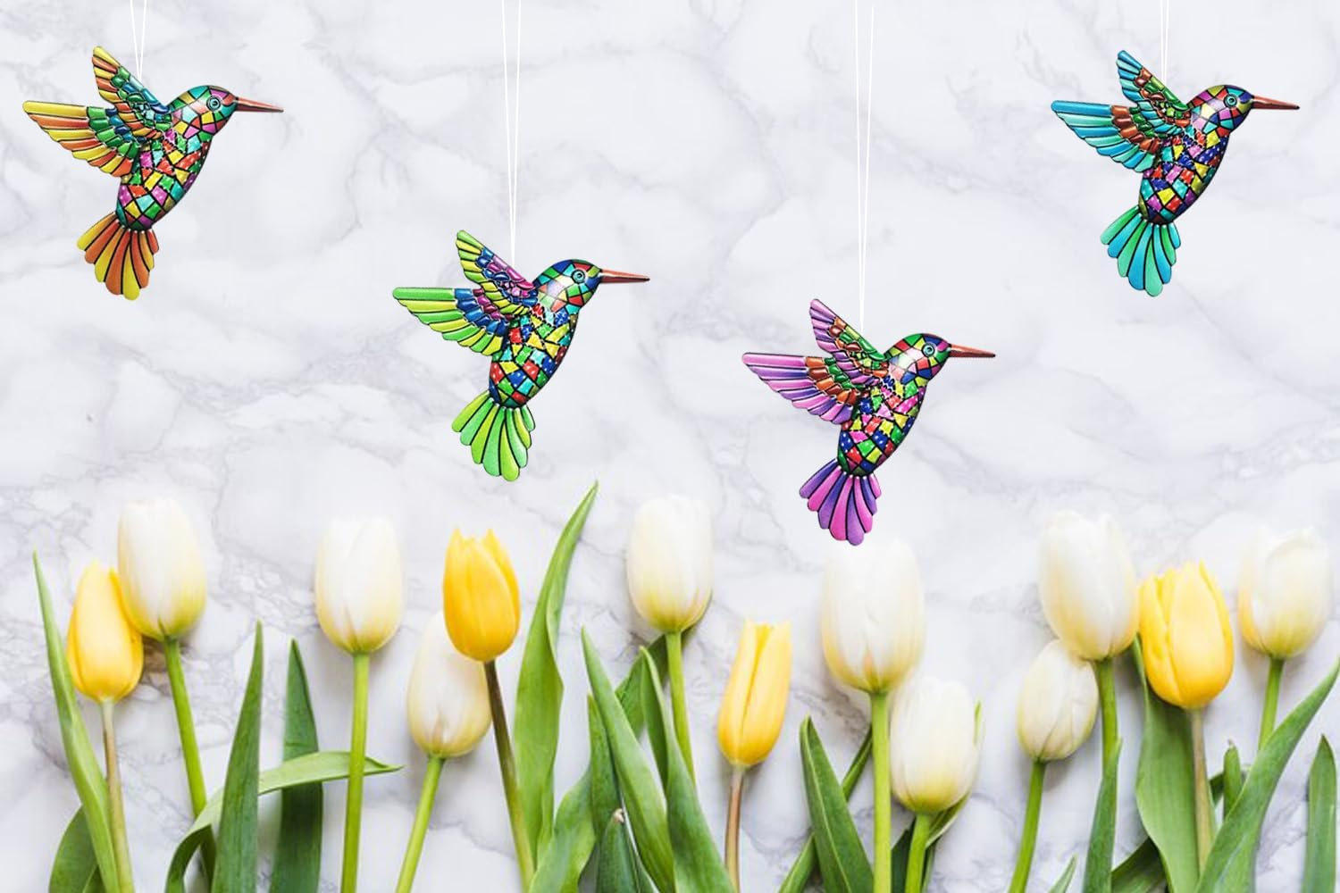 Metal Hummingbird Wall Art Decor 4Pcs, Hummingbird Hanging for Garden Fence, Farmhouse, Patio image number 5