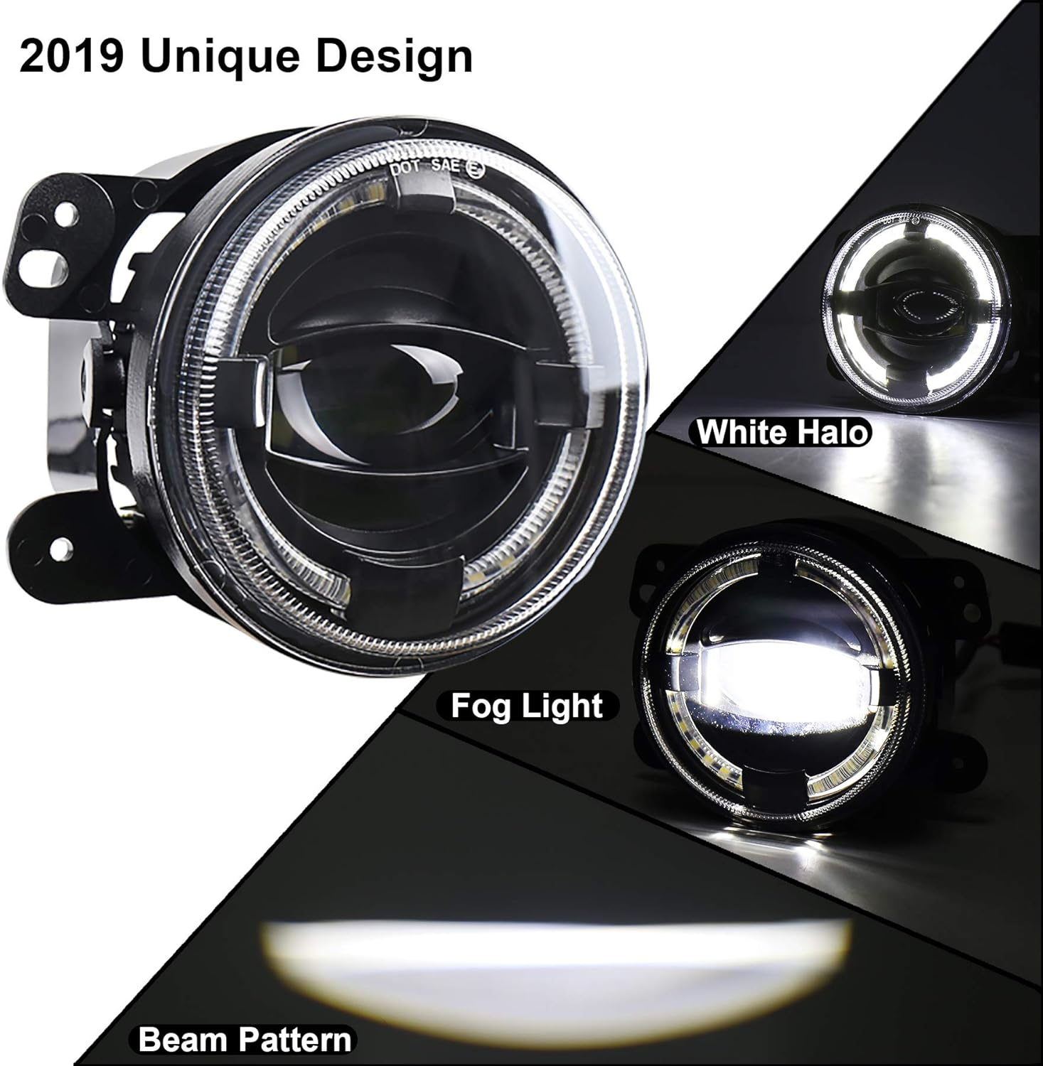 OVOTOR 4Inch LED Fog Lights 20W Fog Lamps with White Halo DRL Front Bumper Driving Fog Lights Compatible with Jeep Wrangler JK Dodge Chrysler