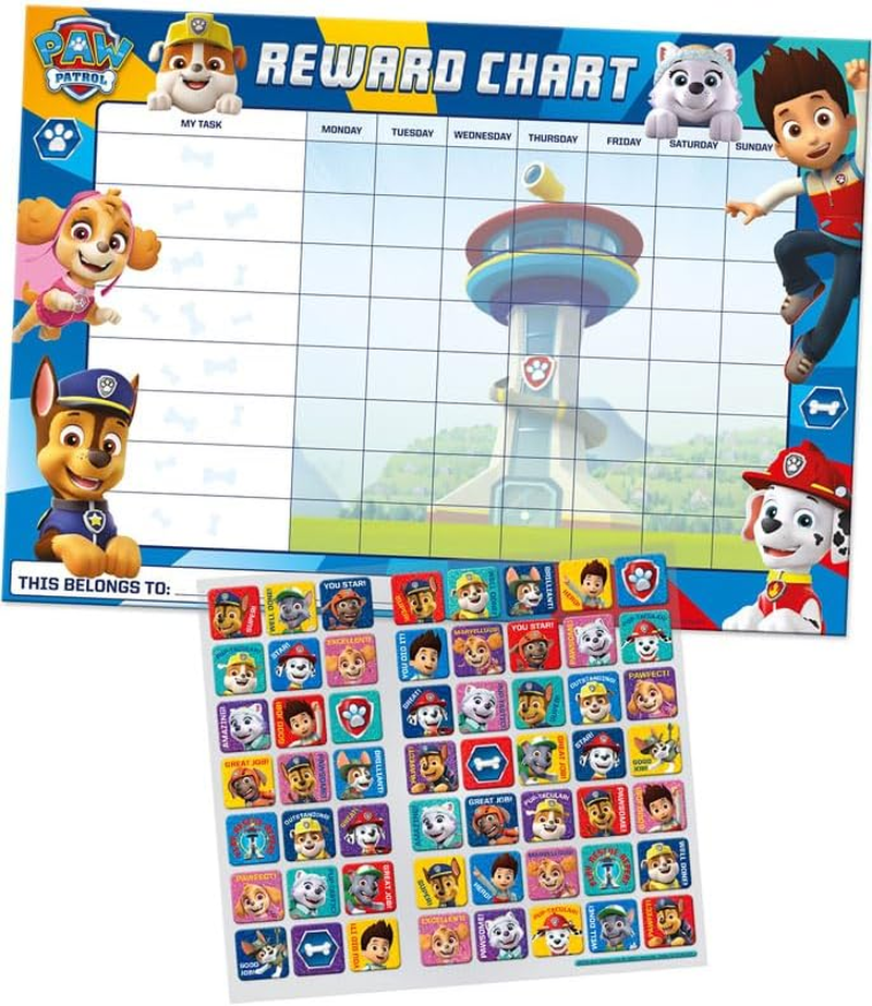 Paper Projects 01.70.30.024 Paw Patrol Everyday Reward Chart and 56 Sparkly Stickers, 29.7Cm X 42Cm image number 1