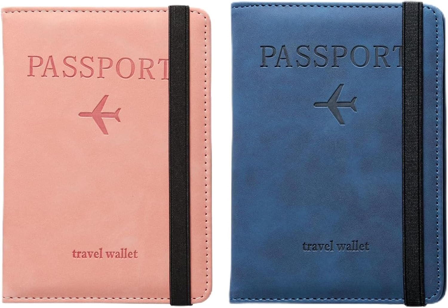 2PCS Passport Holder,Passport Covers with RFID Blocking, SIM Slot Passport Wallet Case Passport Travel Book Holder Cover Case,Pu Leather Document Organizer Protector for Boarding Passes (Blue & Pink) image number 5