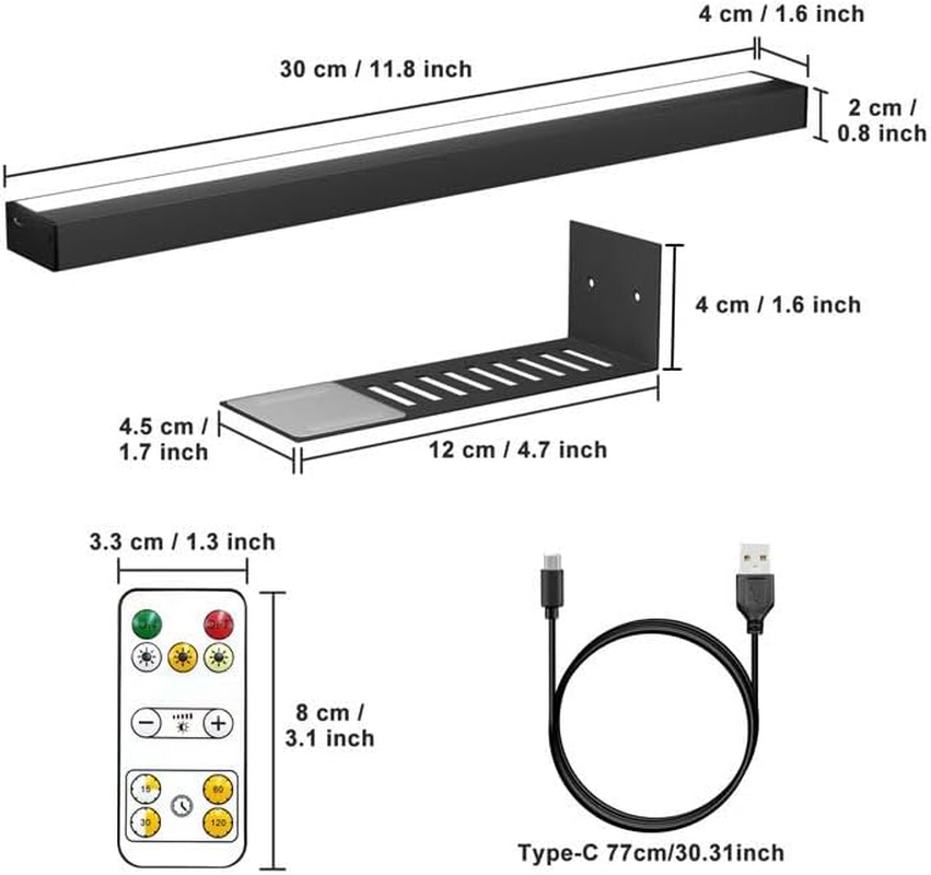 Wireless LED Wall Light, Rechargeable Painting Light, 3 Colours Dimmable Picture Light Touch &Remote Control, Display Lamp with Timer for Picture Frame Art Dartboard Gallery Cabinet Mirror (Black) image number 1