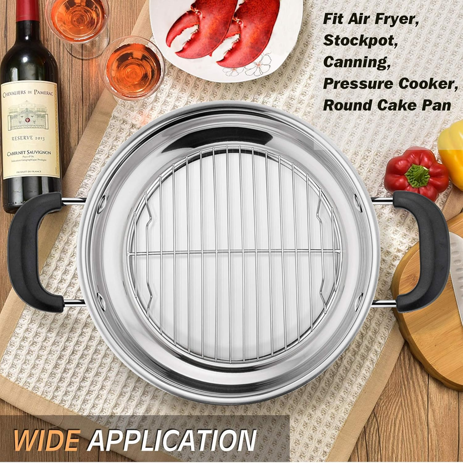 P&P CHEF 7&frac12;-Inch round Rack for Cooking Steaming Cooling Drying Baking, Fit Air Fryer Stockpot Instant Pot Pressure Cooker, Stainless Steel Made, 2 Pack - Oven & Dishwasher Safe image number 5