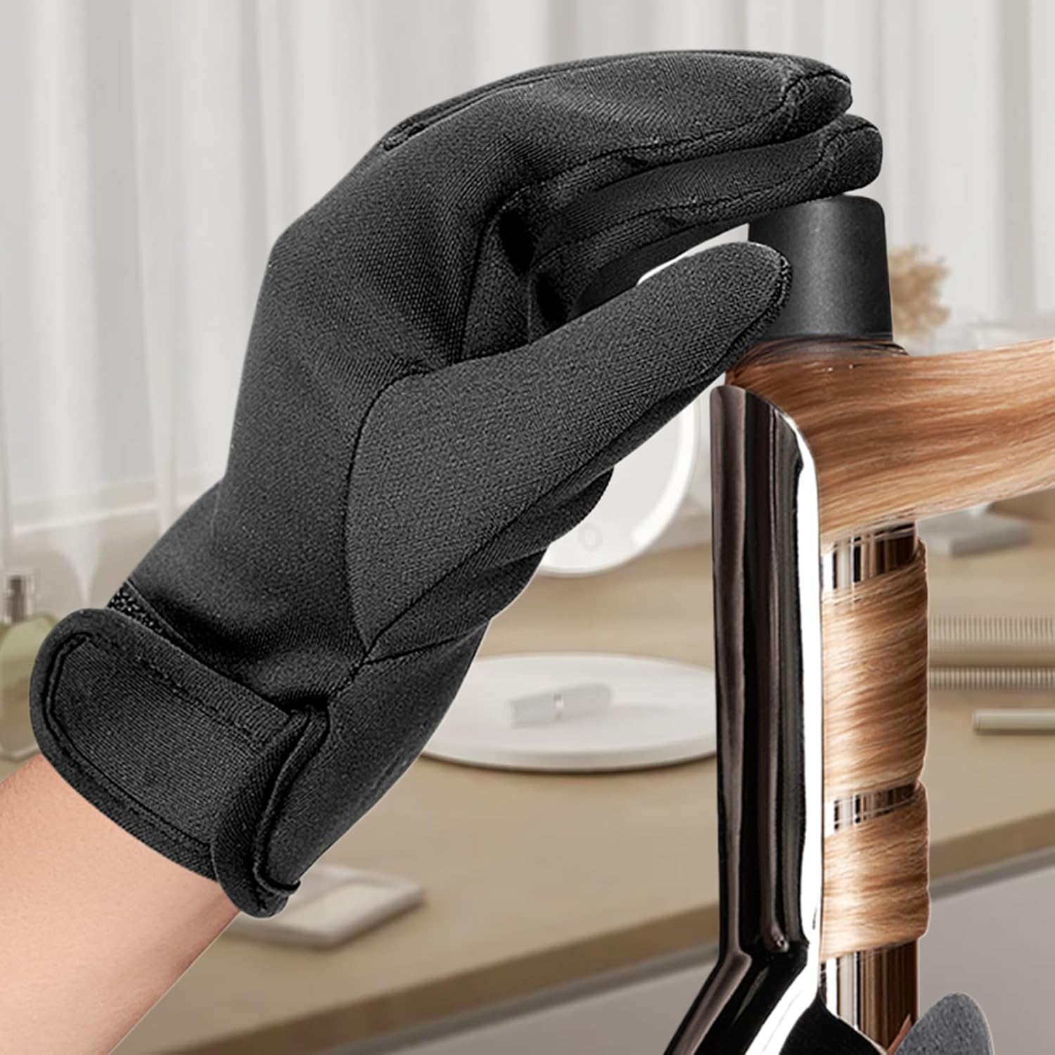 Hair Styling Heat Gloves, Professional Heat Resistant Hand Gloves for Hair Styling, Safe Thick Glove Mitt Household Supplies for Curling Iron image number 3