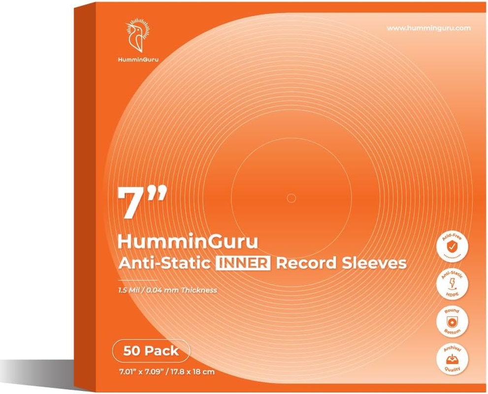 Humminguru Vinyl Record Inner Sleeve 12 Inch, Acid Free & anti Static Vinyl Sleeves, 1.5Mil HDPE Inner Record Sleeves, round Bottom Record Sleeves for Album Covers,50 Pack (12" Inner Sleeves) image number 2