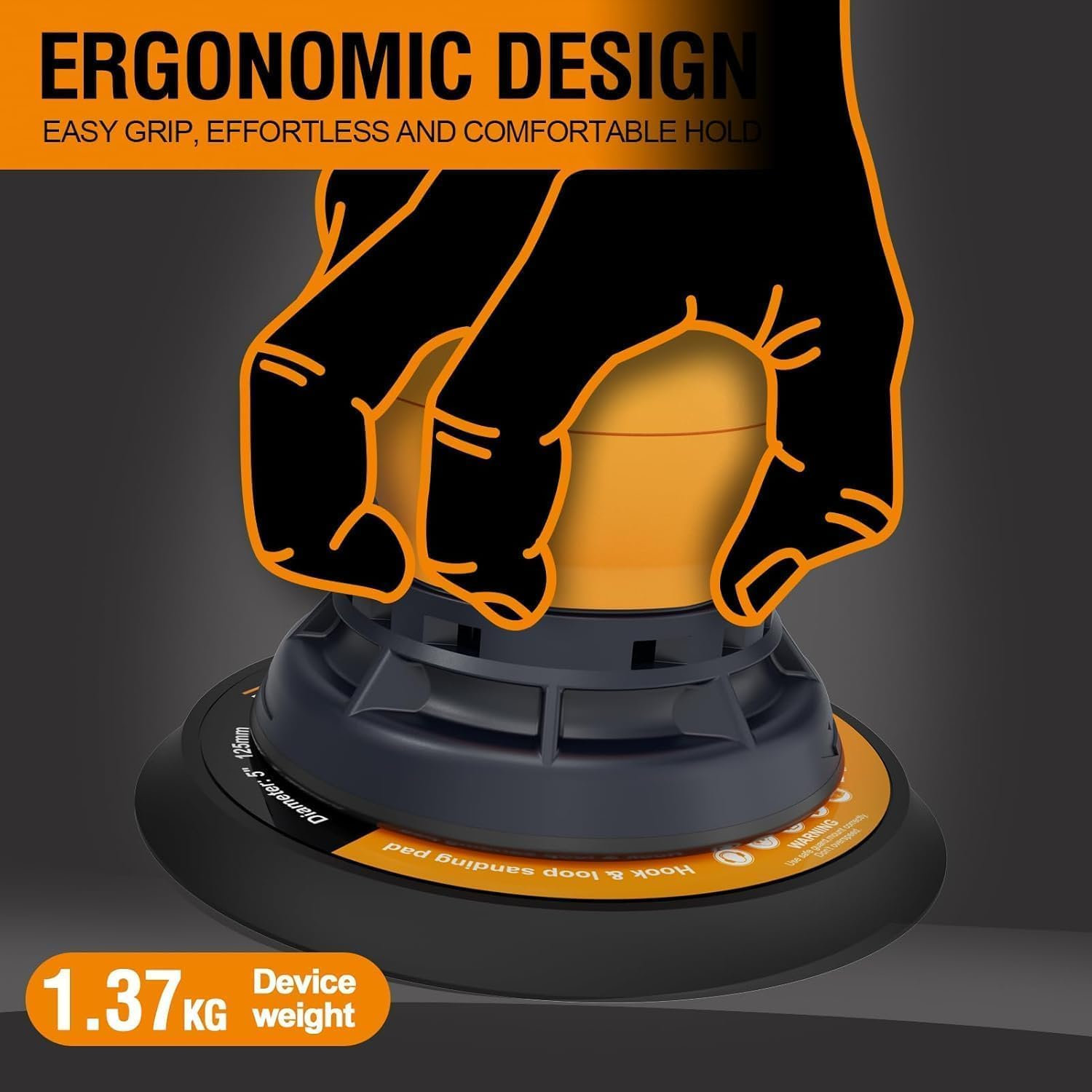 MAXXT 5Mm Orbit Random Orbital Sander - Electric Palm Sander with Brushless Motor, 5 & 6 Inch Sanding Pads, Central Vacuum - Ideal for Woodworking, Wood & Panel Processing (Orange) image number 4