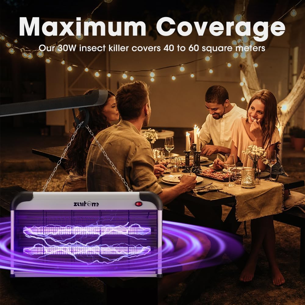 ZUNI Electric Bug Zapper, 2400 Volt Powerful Flying Insect Mosquito Fly Zapper, 30W Blue UV Light Attract, Durable Mosquito Trap, Easy-To-Clean, with a Removable Washable Tray image number 5