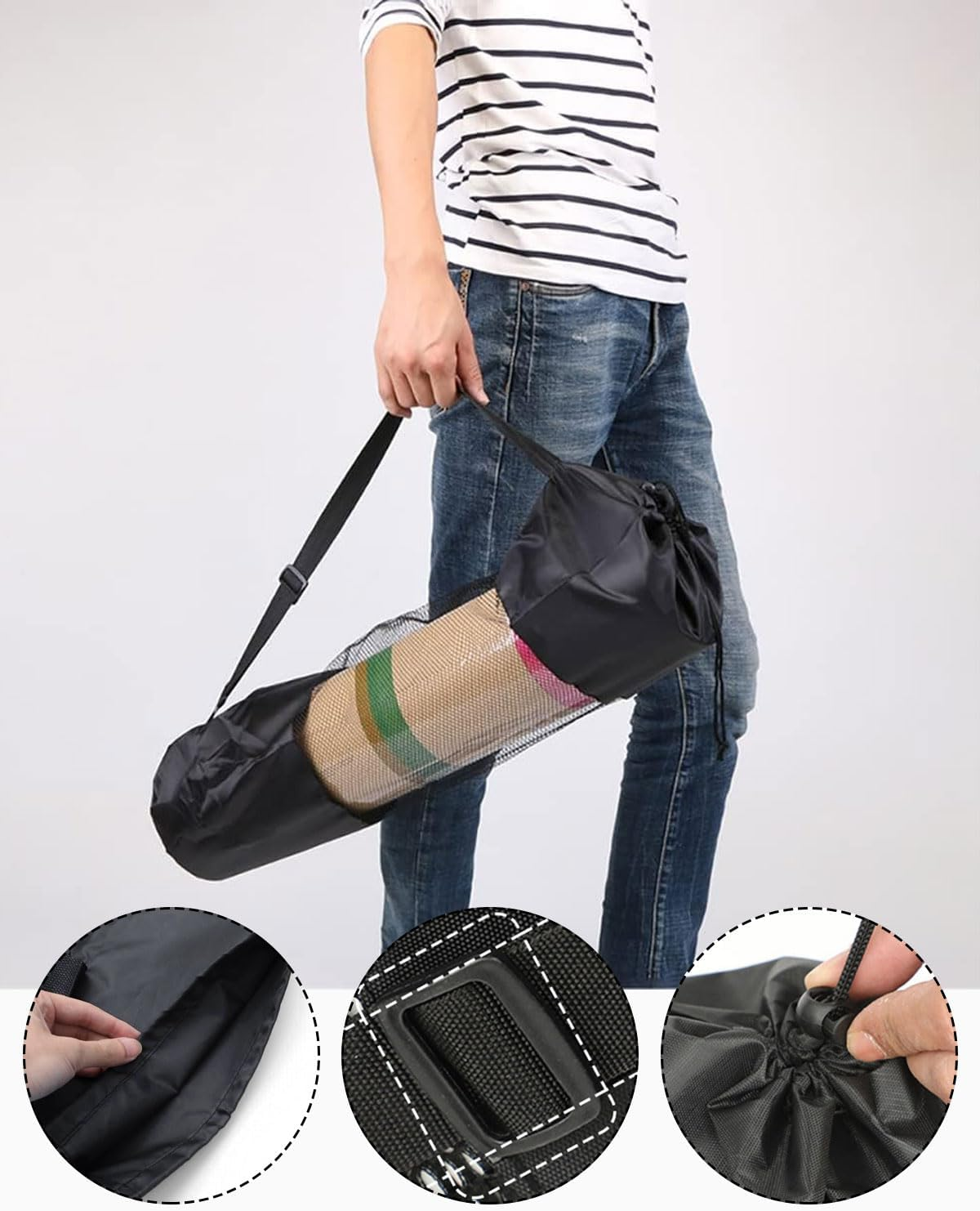 SCJJZ Yoga Mat Bag, Black, 90 X 30 Cm, Oxford Fabric, Drawstring Closure image number 3