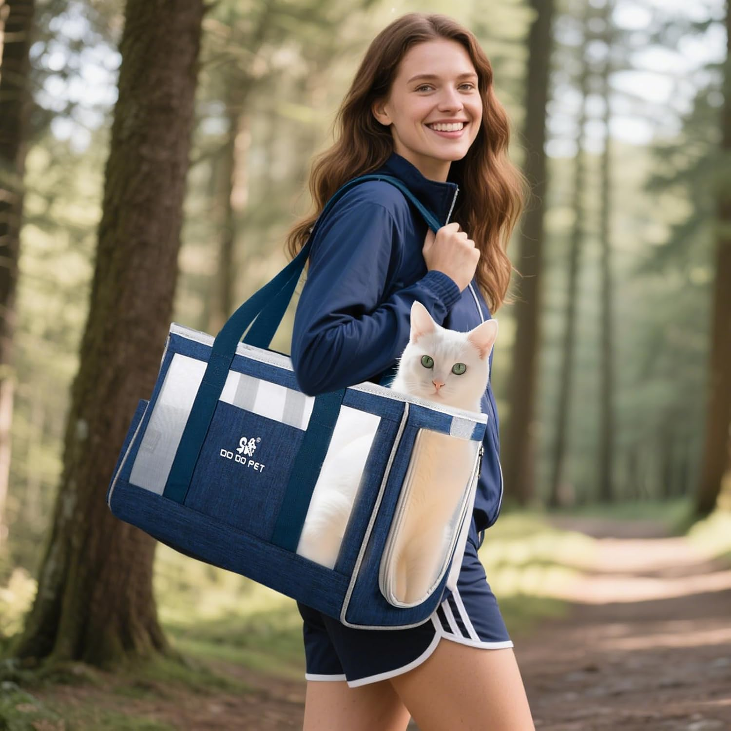 PETCUTE Pet Carry Bag for Dogs and Cats with Removable Mat, Cat Carrier Bag with Side Pockets, Safety Lead, Breathable Carry Bag for Small Dogs, Airline Approved image number 5