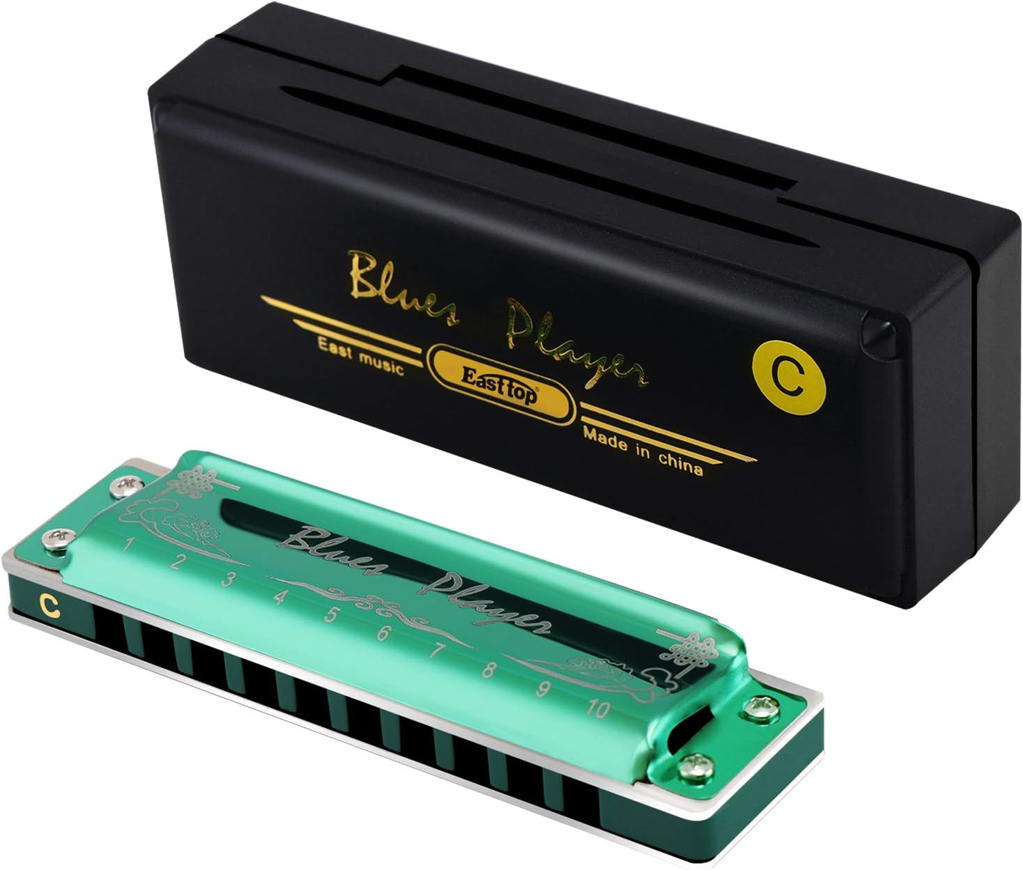 East Top Upgrade Harmonica, C Key 10 Hole Professional Green Diatonic Blues Harmonica for Adults, Professionals, Beginners, Students and Kids, as Best Gift image number 4