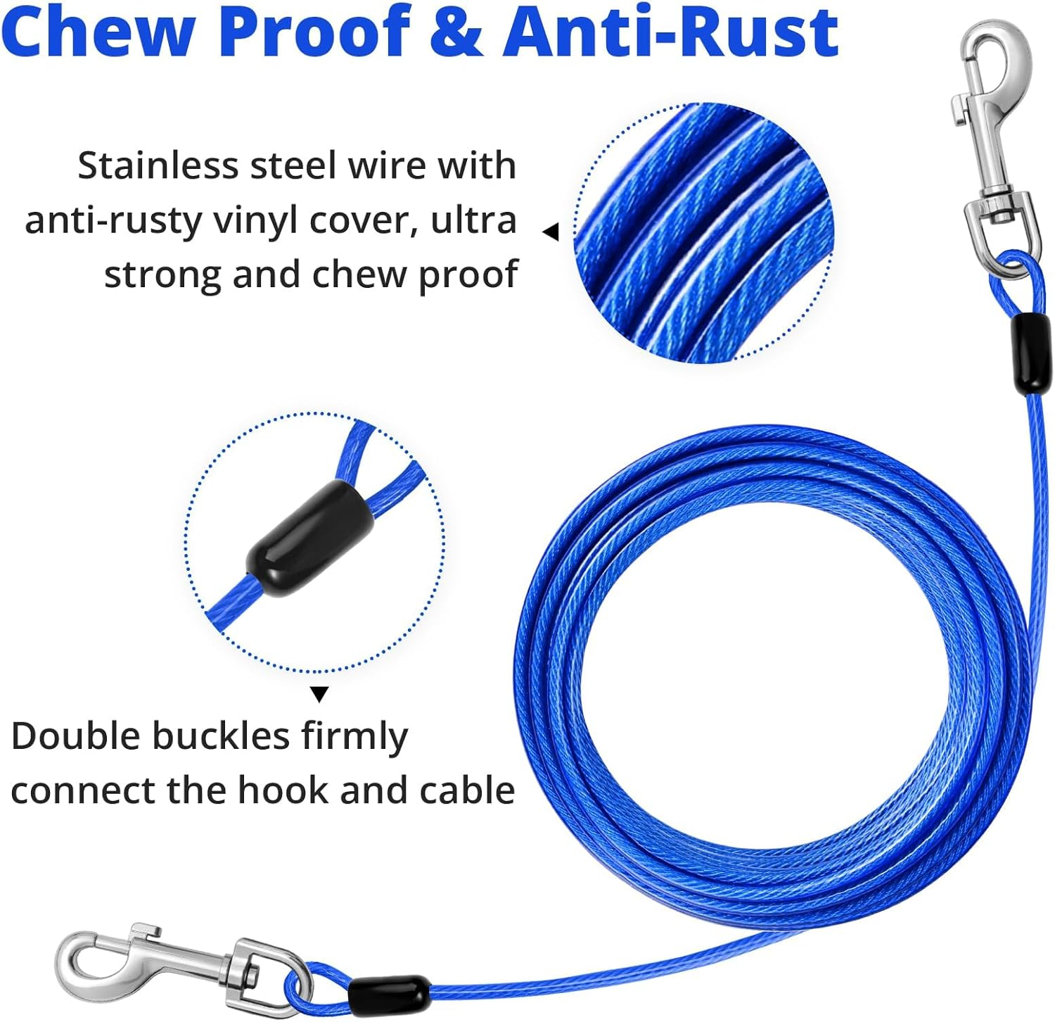 Dog Tie Out Cable, 5M Dog Leads for Yard Heavy Duty, Chain Leash for outside Small Large Dogs up to 125Lbs Outdoor Runner Camping image number 1