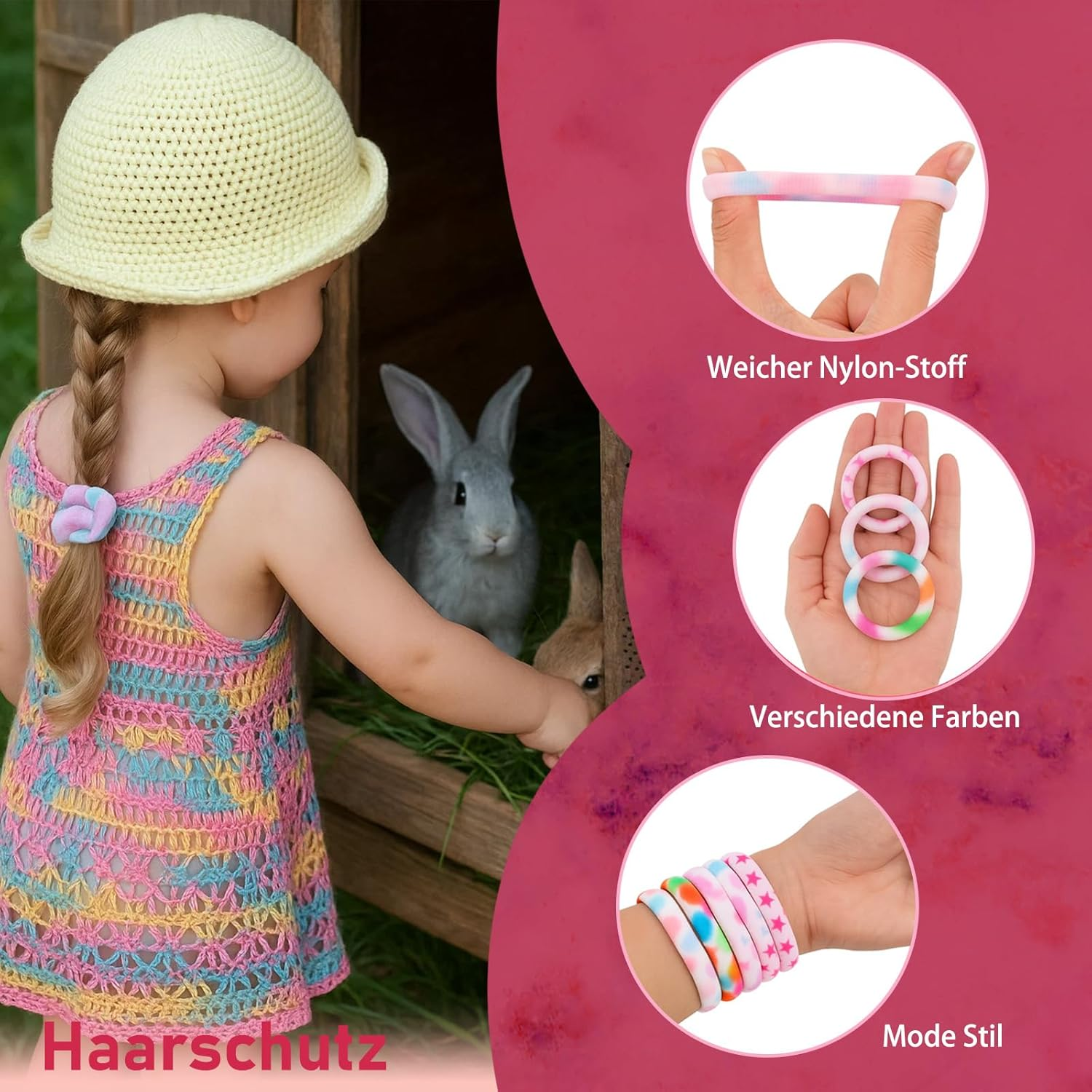 Pack of 60 Girls' Hair Bobbles, 4 Cm Coloured Nylon Hair Bobbles with Print, Soft and Comfortable for Daily Hairstyles, Colour Range for Girls Daily Combination, Ponytail Hair image number 5