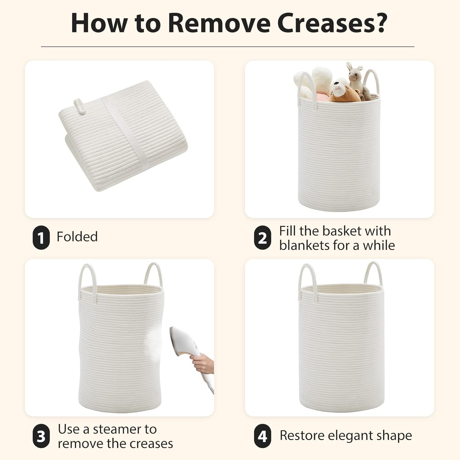 Fiona'S Magic White Woven Rope Laundry Basket, 58L Tall Basket for Blanket Storage, Large Baby Nursery Hamper Laundry, Decorative Clothes Bedroom, Living Room image number 2