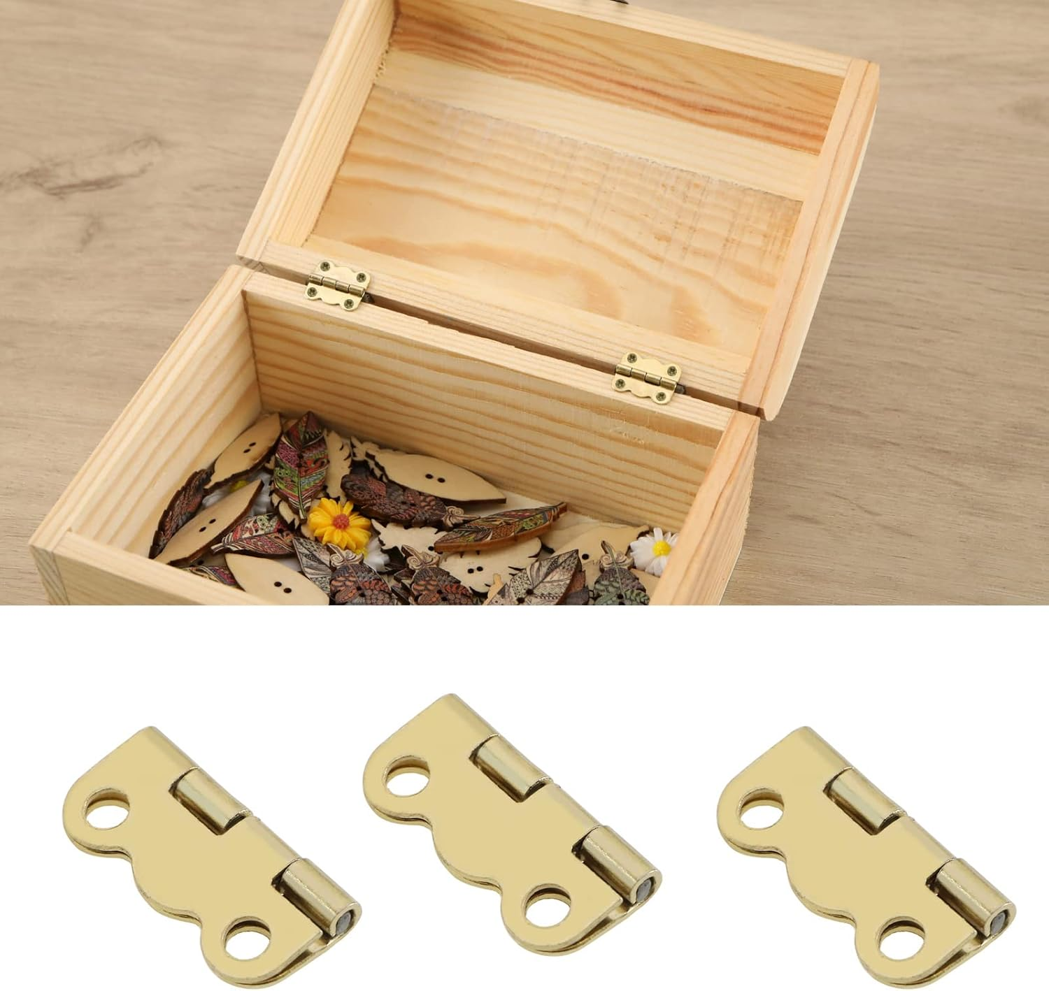 Ecsing 50Pcs Vintage Butterfly Hinge Retro with 200Pcs Screws - Replacement Furniture Cabinet Drawer Door Hinges for Wooden Jewelry Box 16X13Mm Gold image number 2