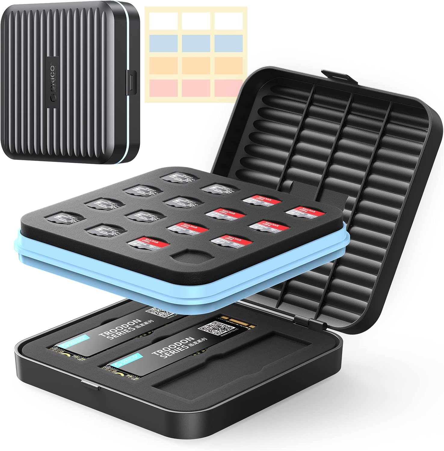 ORICO SD Card Holder, 15 Slot SD Card Memory, Can Be Used for 6 TF Cards, 6 SD Cards, 3 M.2 SSD, Shockproof and Dustproof, Labeled Storage Card Box image number 5