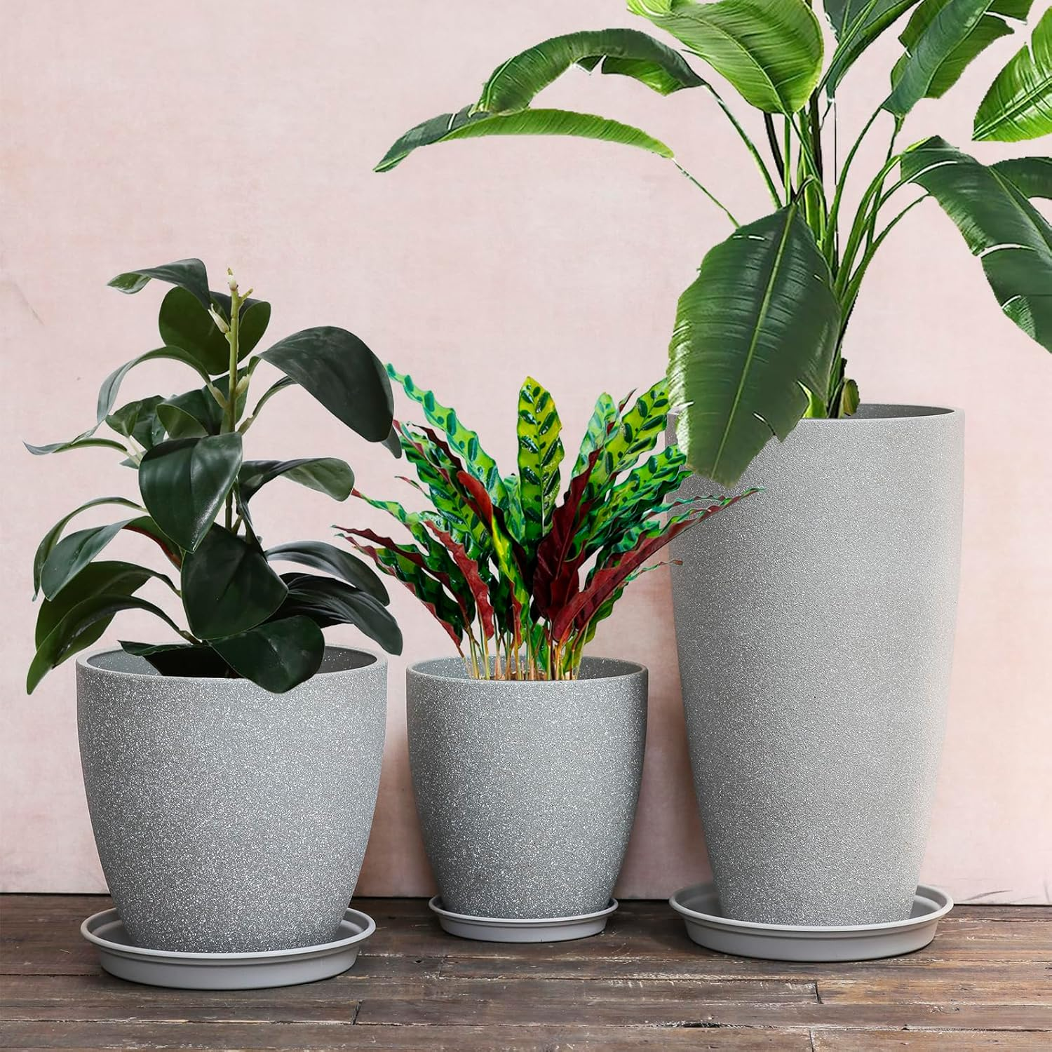 Tall Plant Pots Cement Grey Finish Unbreakable Flower Pot with Drainage Holes&Tray 11+12+21Inch H Planters for Garden Patio Indoor Outdoor Plants Modern D&eacute;cor for Tall Plants Plant Lovers'S Gift image number 1