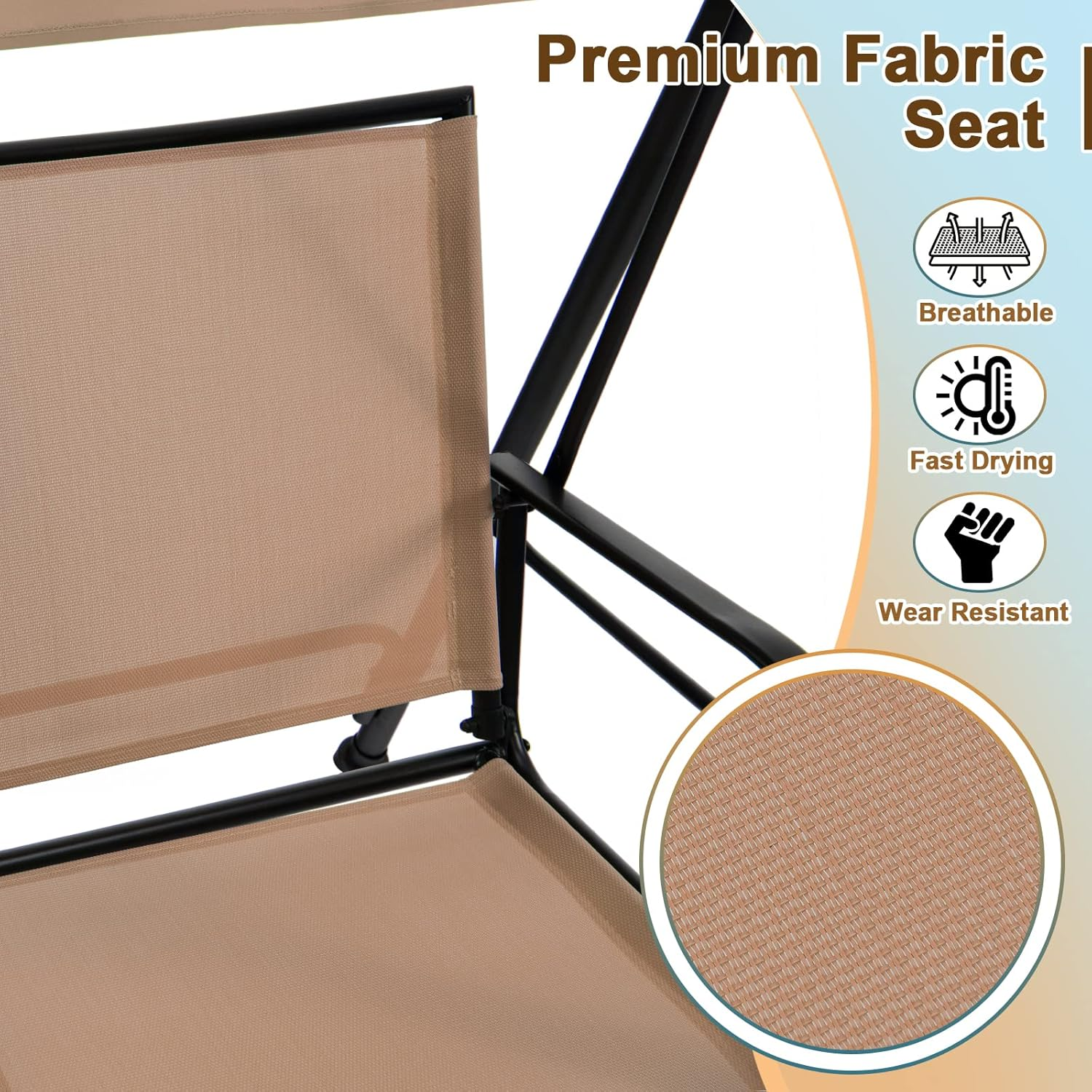 Costway 2-Seat Outdoor Swing with Adjustable Canopy, Patio Canopy Swing Bench with Comfortable Fabric Seat & Heavy-Duty Metal Frame,Outdoor Swing Loveseat for Patio, Garden, Poolside (Beige)