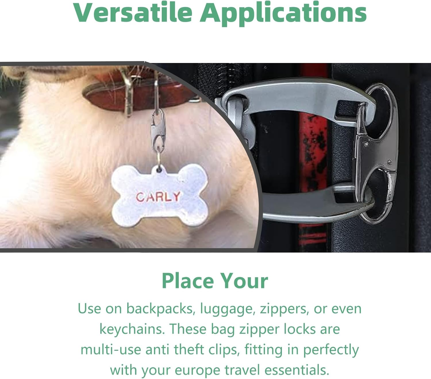 Suytvenxau 12 PCS Zipper Clip Theft Deterrent - Backpack Zipper Lock, Bag Locks for Travel, Quick Release anti Theft Clips & Key Holder, Bag Security Clips in 2 Sizes (Black, Silver, Gunmetal) image number 1