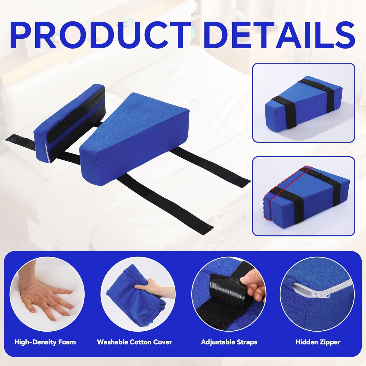 ROYALAY Adjustable Hip Replacement Kit after Surgery, Knee Elevation Pillow Post Surgery Knee Replacement, Hip Abduction Pillow with Adjustable Strap, Hip Replacement Recovery Aids with Washable Cover image number 4