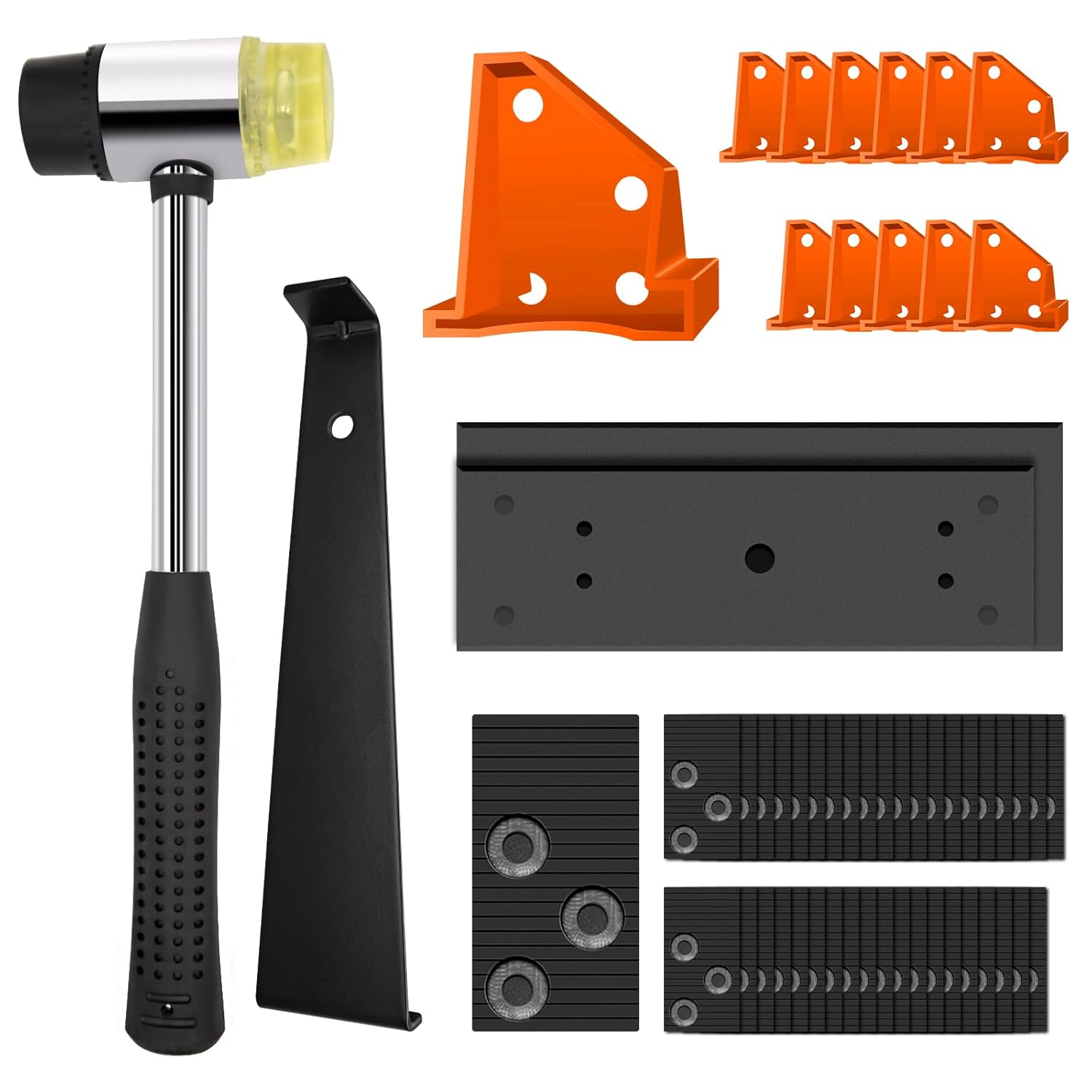 53Pcs Laminate Wood Floor Installation Kit Includes 40 Spacers, Tapping Block, Heavy Duty Mallet, Widen Pull Bar and 2 in 1 Flooring Spacers with 1/4&rdquo;& 1/2 Gaps for Home Improvement image number 5