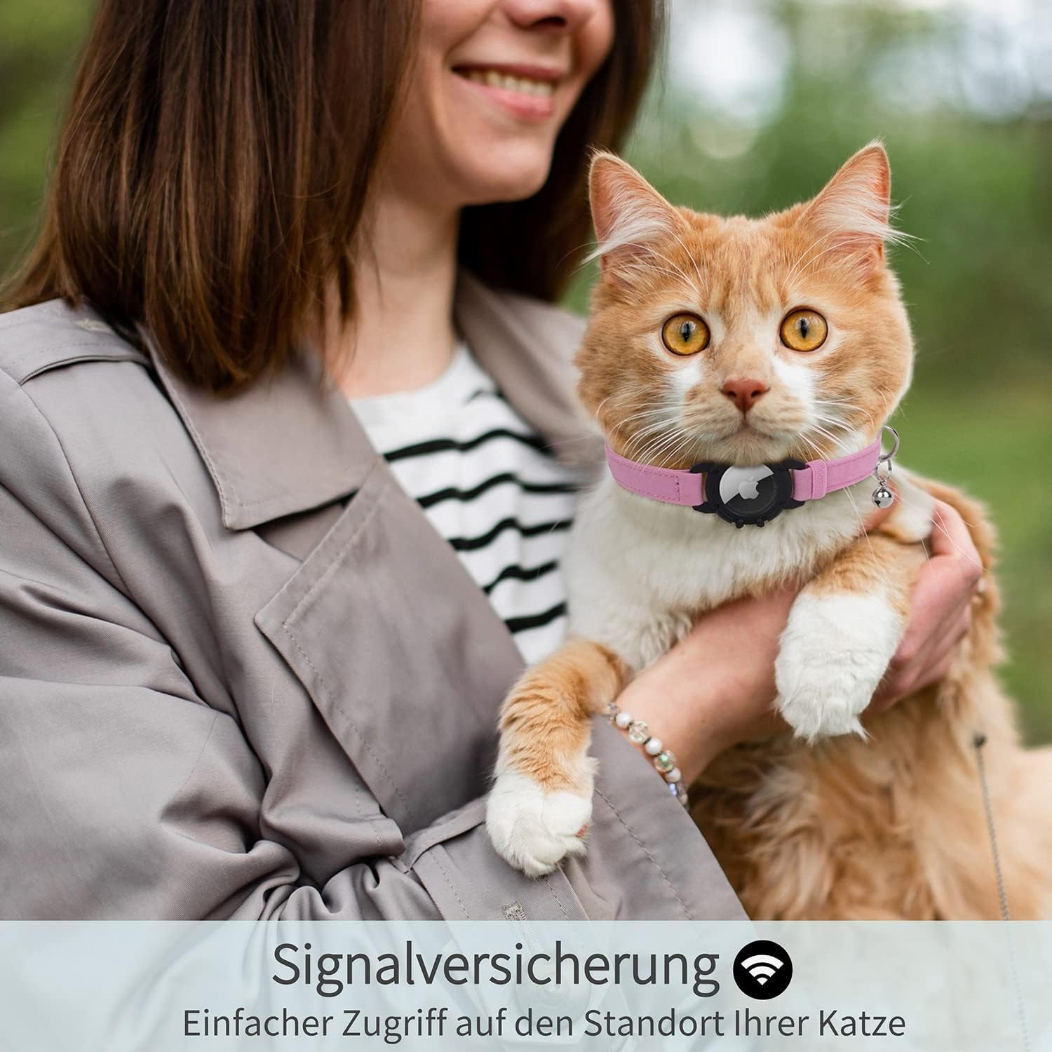 Airtag Cat Collar, Integrated Apple Air Tag Cat Collars, Soft GPS with Airtag Holder and Bell, Lightweight Tracker Collar, Girls/Boys Cat (Pink) image number 1