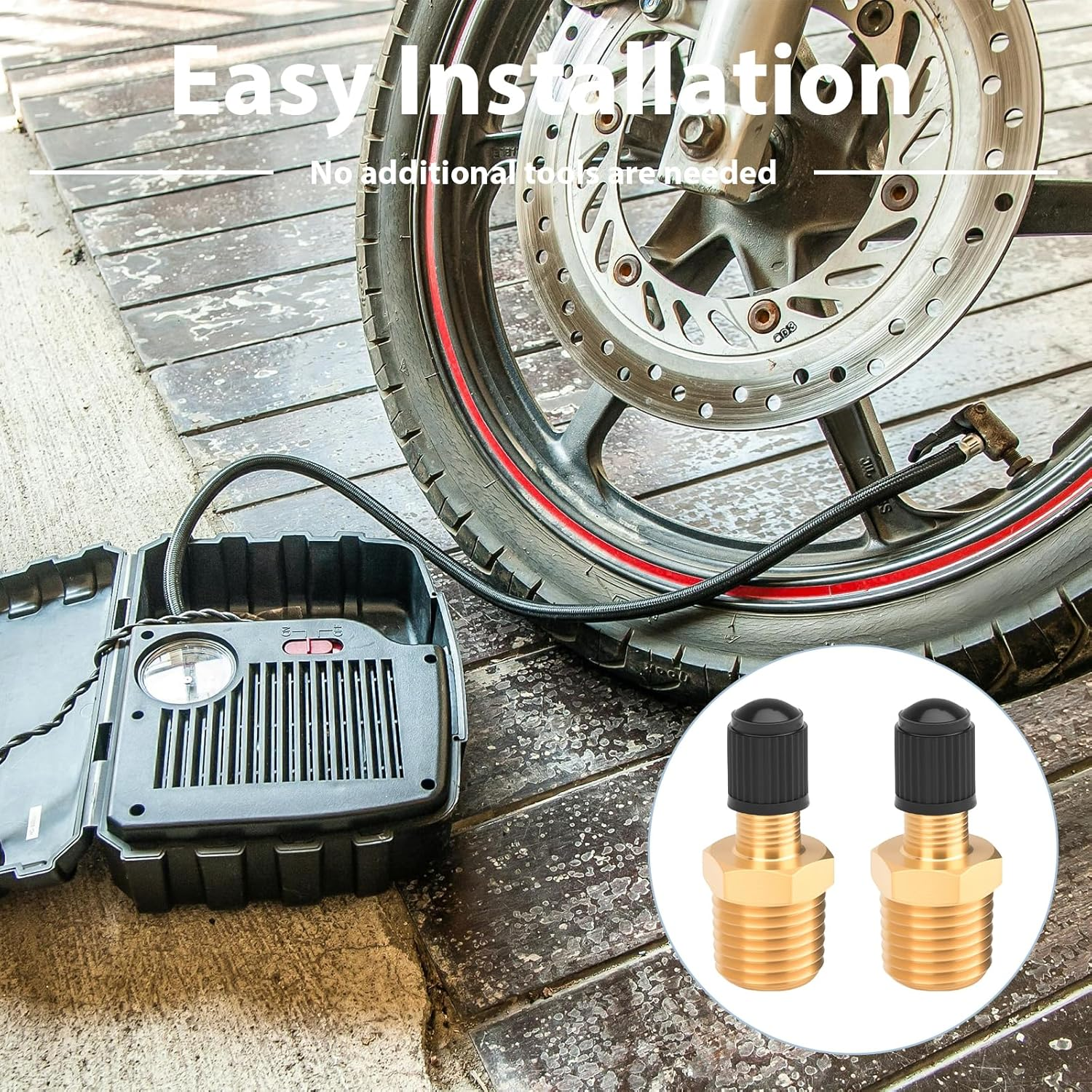 2 Sets Standard Brass Tire Air Inflator Adapter 1/4 NPT (M) for Schrader Valve (M) for Presta Air Chuck Compressor Hose Auto Tyre image number 2