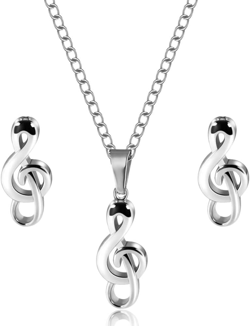 Music Note Necklace Earrings for Women Musical Treble Clef Necklace and Earring Set for Musical Lover Gifts Music Graduation Appreciation Gifts for Musician Theme Gift