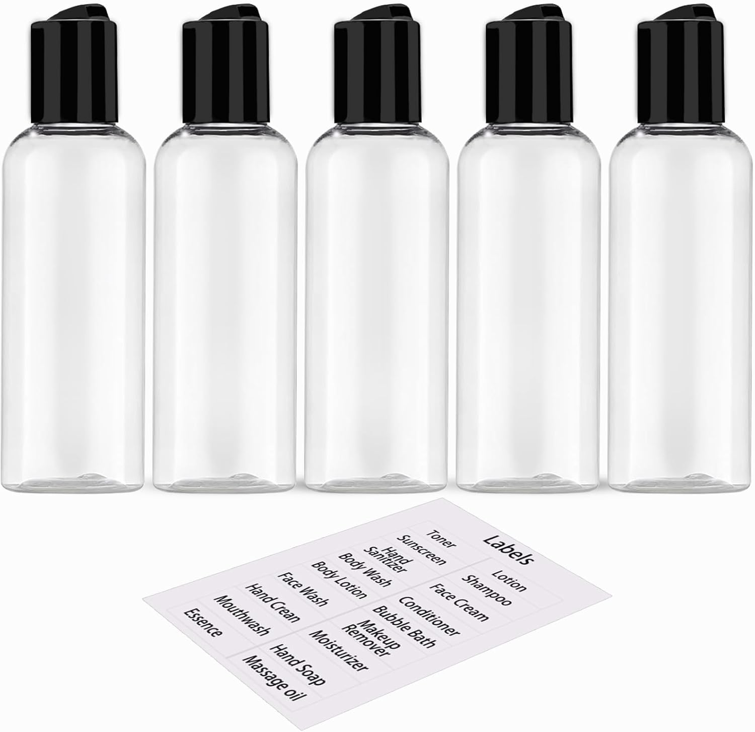 5 Pack Travel Bottles for Toiletries, 100Ml, TSA Approved, Leakproof, Plastic, Empty Travel Size Containers with Labels image number 6
