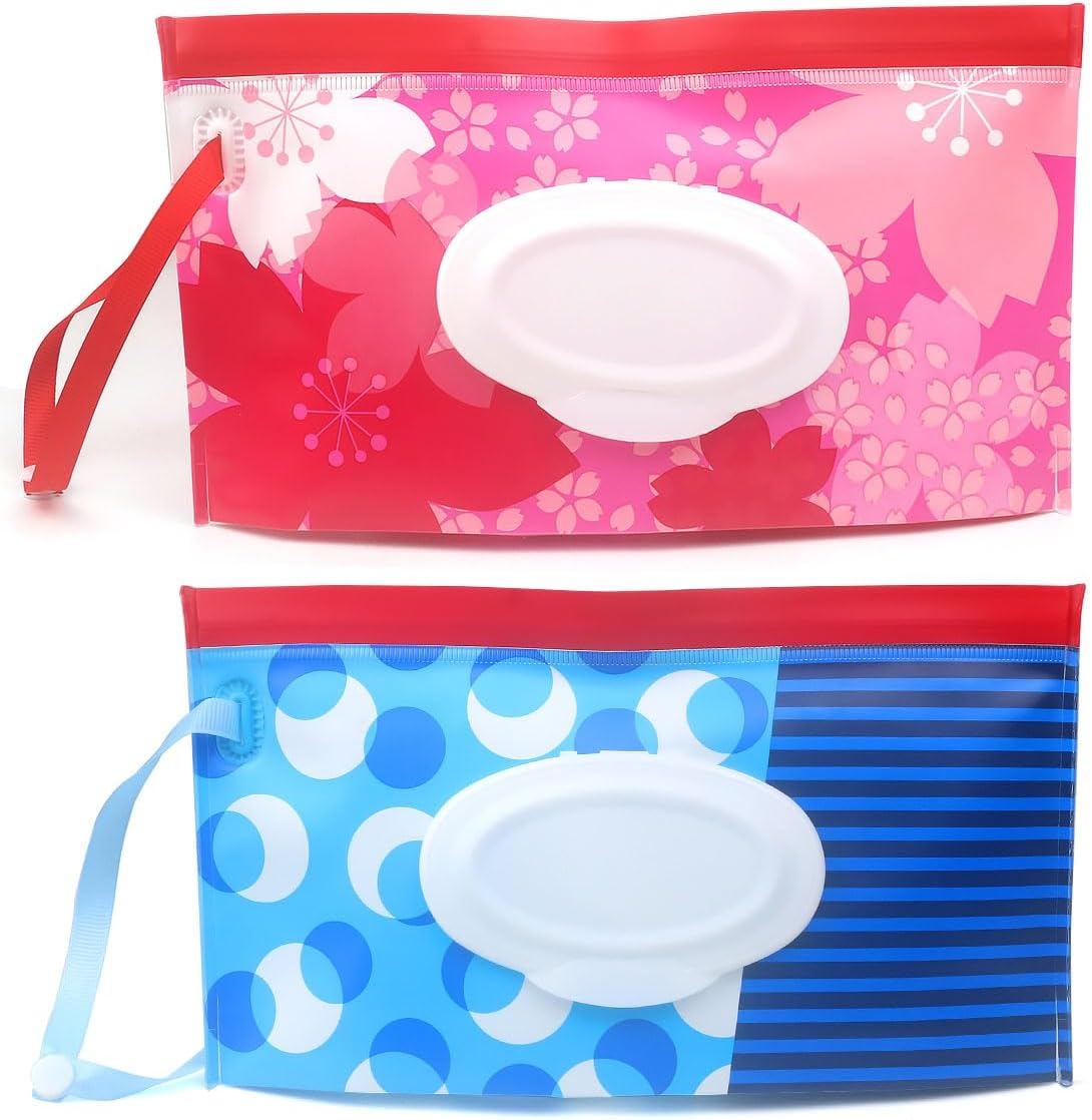 Baby Wipe Dispenser,Portable Refillable Wipe Holder Wipe Dispenser Bag Reusable Travel Wet Wipe Pouch (Red Green) image number 2