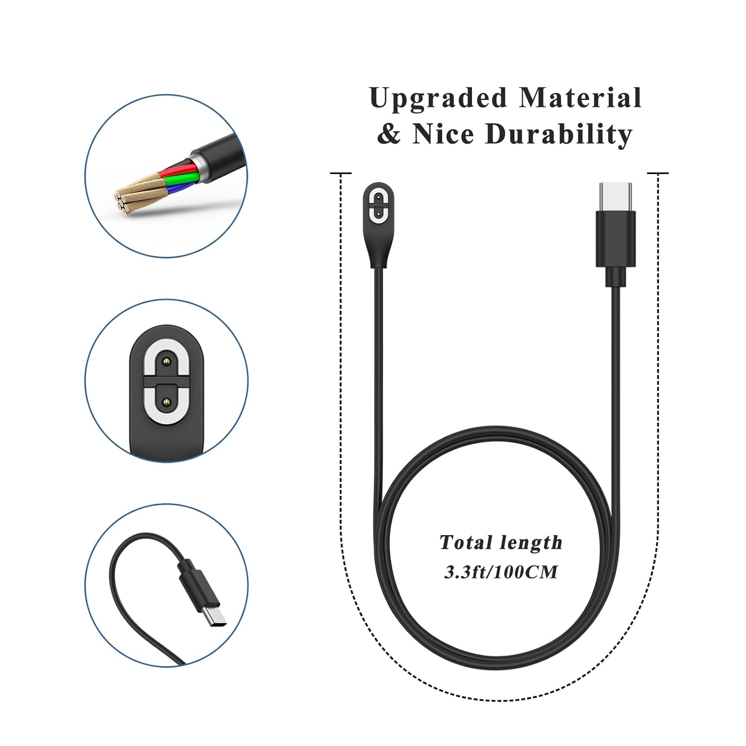 Leonids USB C Charging Cable for Shokz Openrun Pro Charger, 1M/3.3Ft Magnetic Charger for Aftershokz Aeropex As800/As810/As803/Shokz Openrun/Openrun Pro/Opencomm/Openrun Mini (USB-C 100CM) image number 2