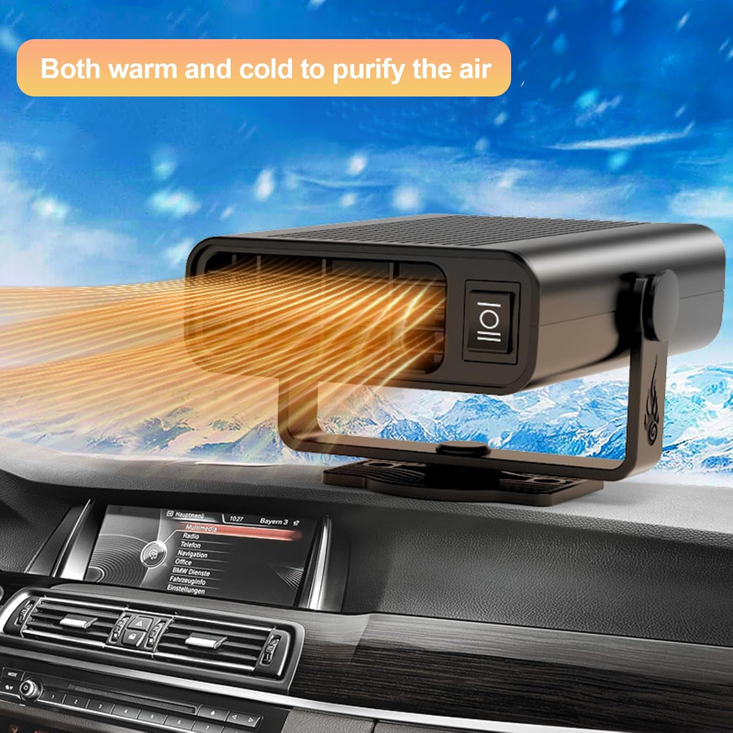Car Heater, 2-In-1 Car Fan Heater 12 V 200 W Car Heater Defroster 360&deg; Rotatable Defroster Car Heater Quick Heating Defroster for Car Windscreen Fast Heating (Black) image number 4