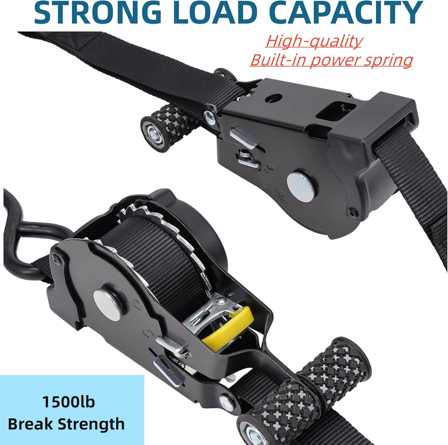 KUGONTC 2Pcs Ratchet Tie down Strap，Retractable Ratchet Straps Bundle,10.8Ft Automatic Shrink Tensioner with Rubber-Coated Steel Handles, S-Hooks with Breaking Strength - 1,500LBS Each