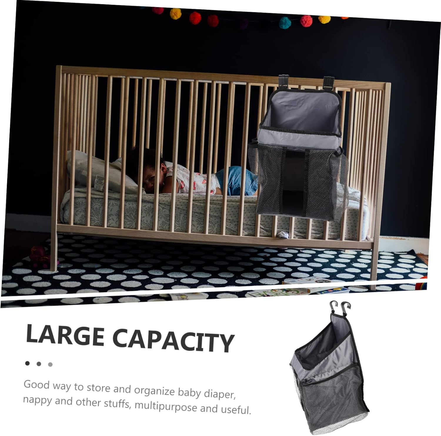 Crib Storage Bag Hanging Organizer for Nursery Storage Organization Products for Napkin and Milk Bottle Diapers Pouch image number 1
