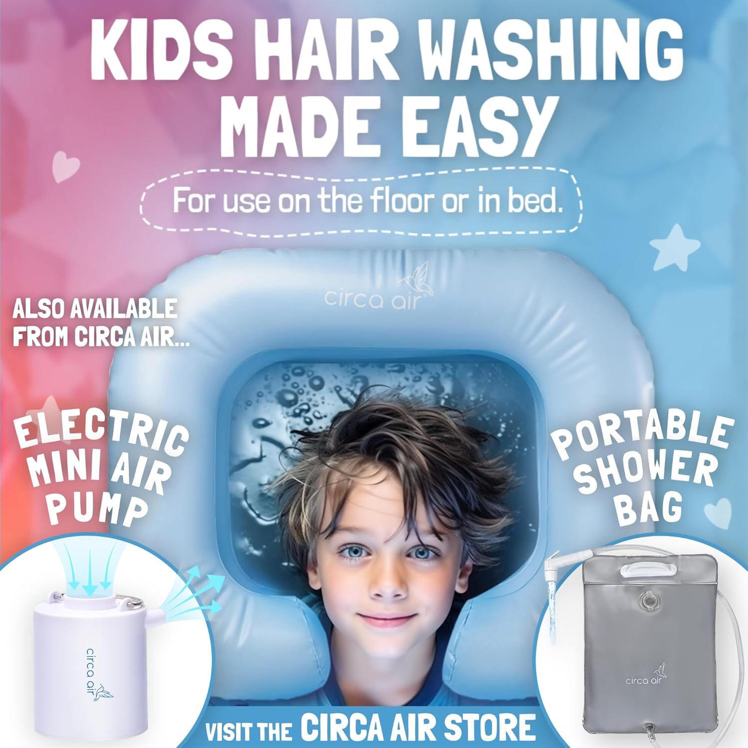 Circa Air Portable Hair Washing Station for Kids - Inflatable Hair Washing Basin for Children, Toddler with Built-In Pillow & Neck Support, Hair Wash Basin Sink for Hair Wash in Bed, on Floor, Bathtub image number 2